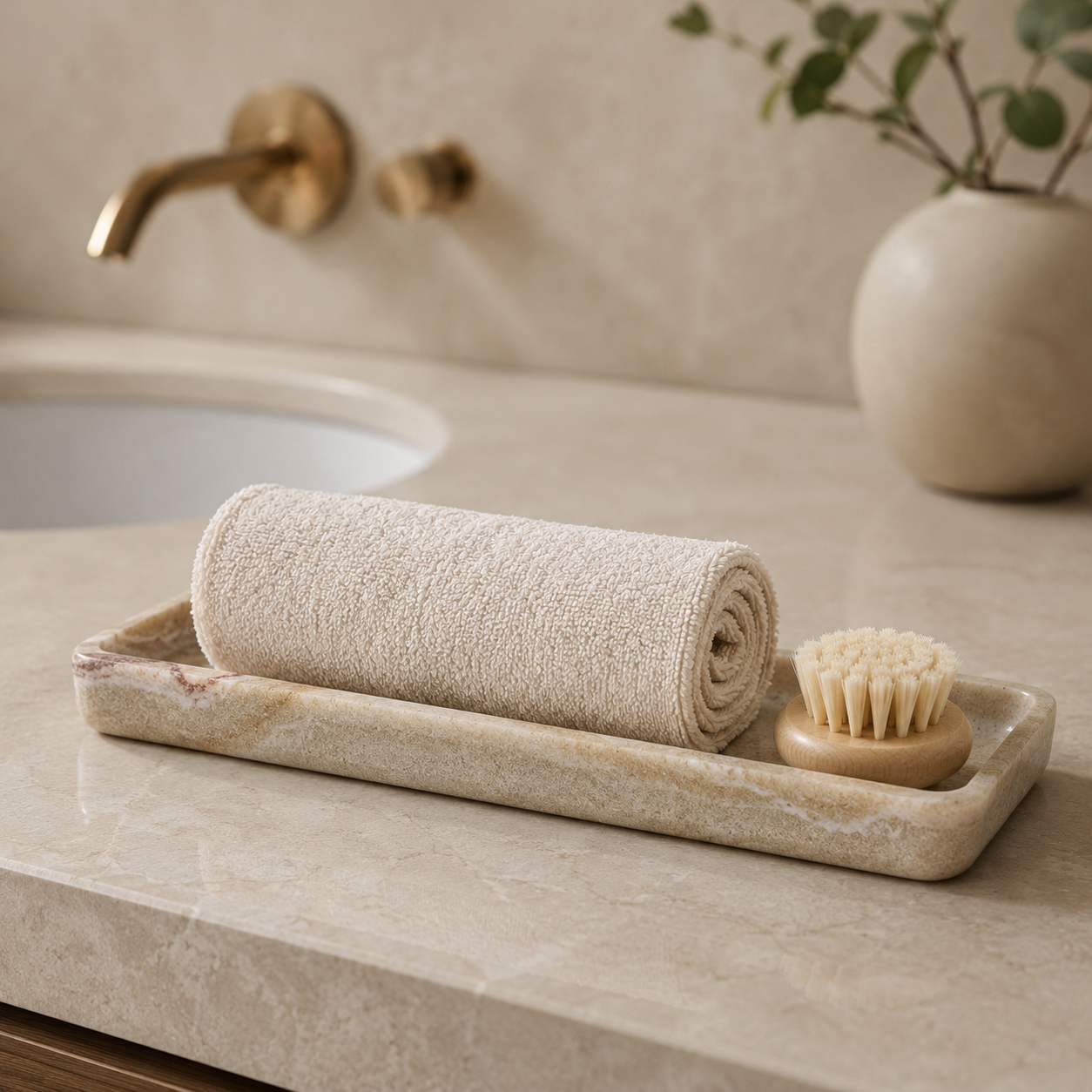 Era - Doğal Mermer Görünümlü Reçine Banyo Tepsisi