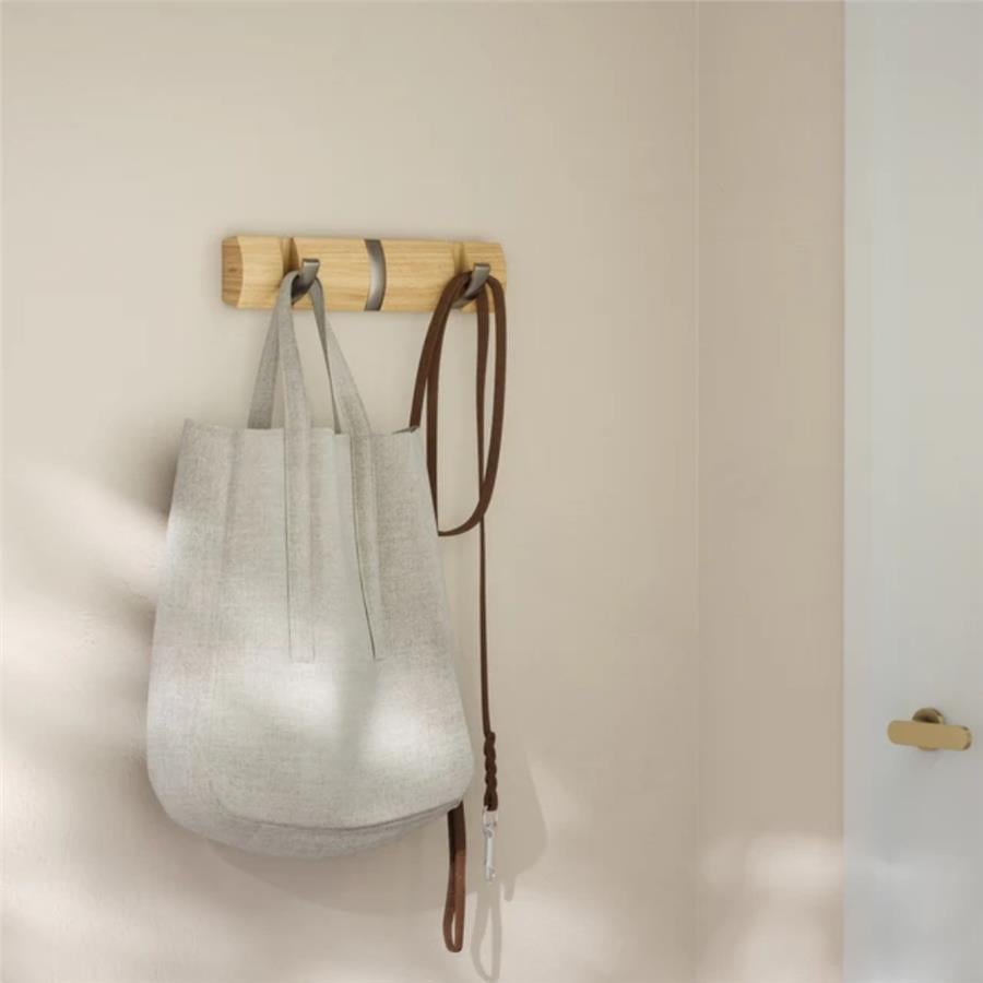 Flip 3'Lü Duvar Kancası Doğal-Nikel 30x6x3 cm
