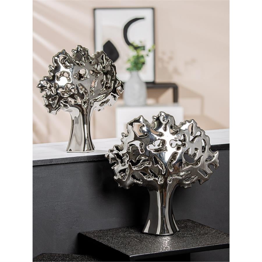 Gılde 2'Li Dekoratif Obje Ağaç Seramik Gümüş Renkli L.9 cm W.30 cm Y.32 cm