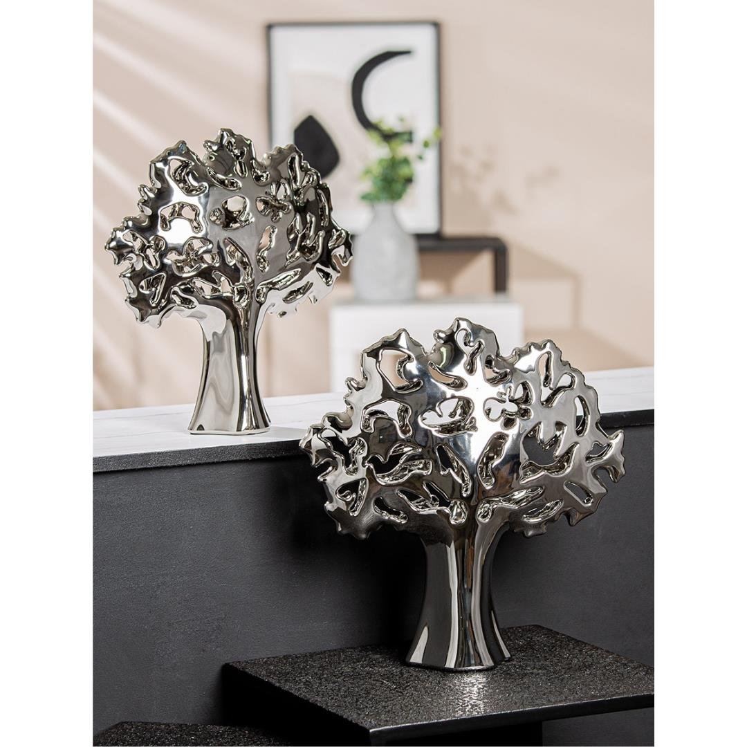Gılde 2'Lidekoratif Obje Ağaç Seramik Gümüş Renkli L.10 cm W.34 cm H.35 cm