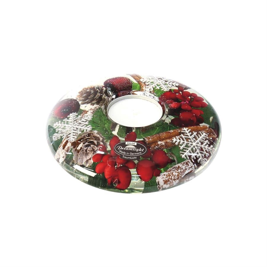 Gılde Dreamlight Tealight Mumluk Ufo Medium Kar Tanesi Motifli Cam Kırmızı H.5 cm D.12 cm