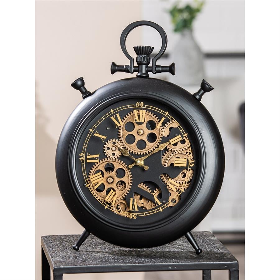 Gılde Duvar Saati Yer/Masa Saati Yuvarlak Dişli Çark Motifli Metal Siyah L.6 cm W.29 cm H.38 cm