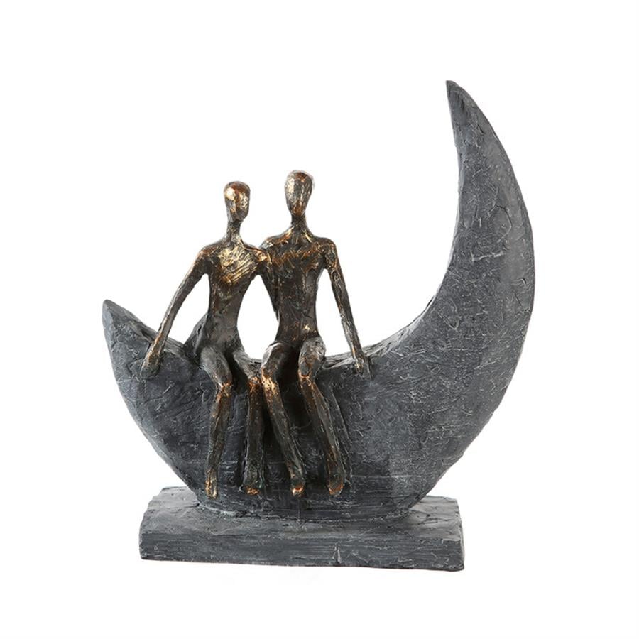 Gılde Heykel Çift Motifi Sentetik Reçine Gri Bronz Renkli L.8 cm W.21 cm H.23 cm