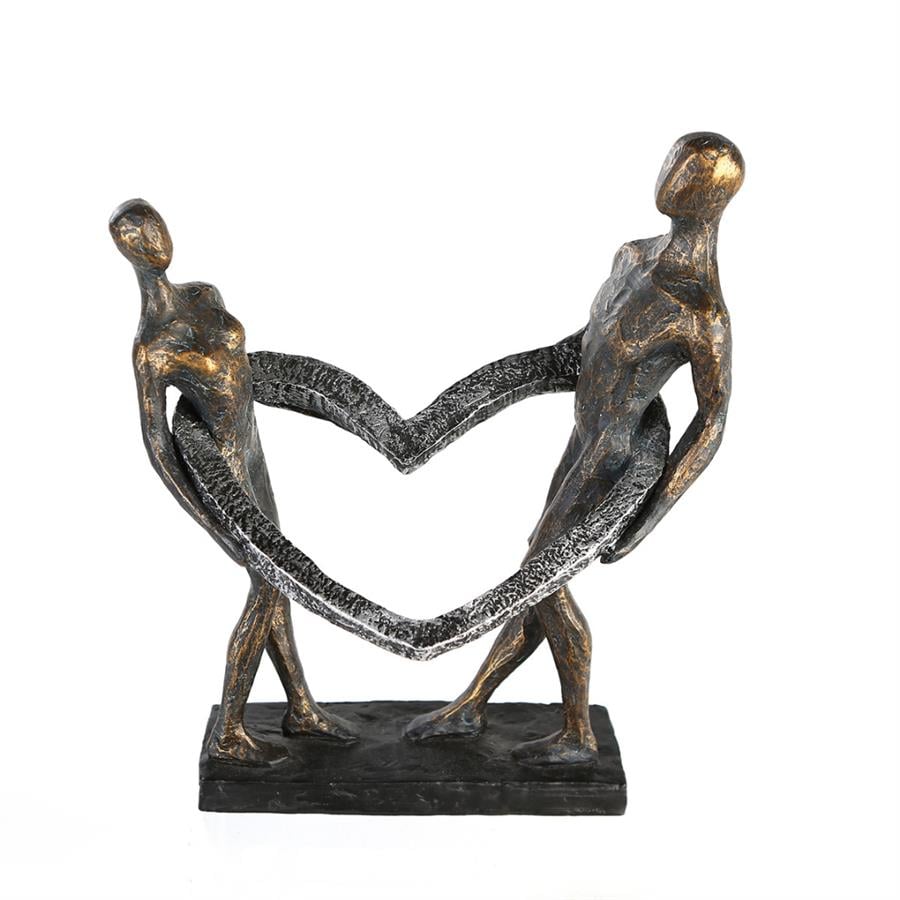 Gılde Heykel Kalp Çift Motifi Sentetik Reçine Gri Bronz Renkli L.13 cm W.26 cm H.31 cm