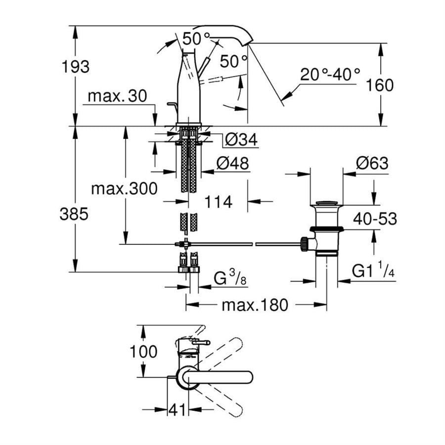 Grohe Essence New Tek Kollu Lavabo Bataryası M Boyut