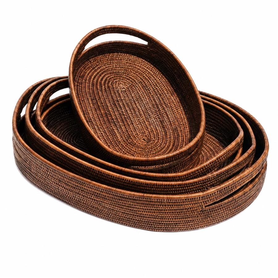 Hasır 4’lü Set Oval Tepsiler Kahverengi