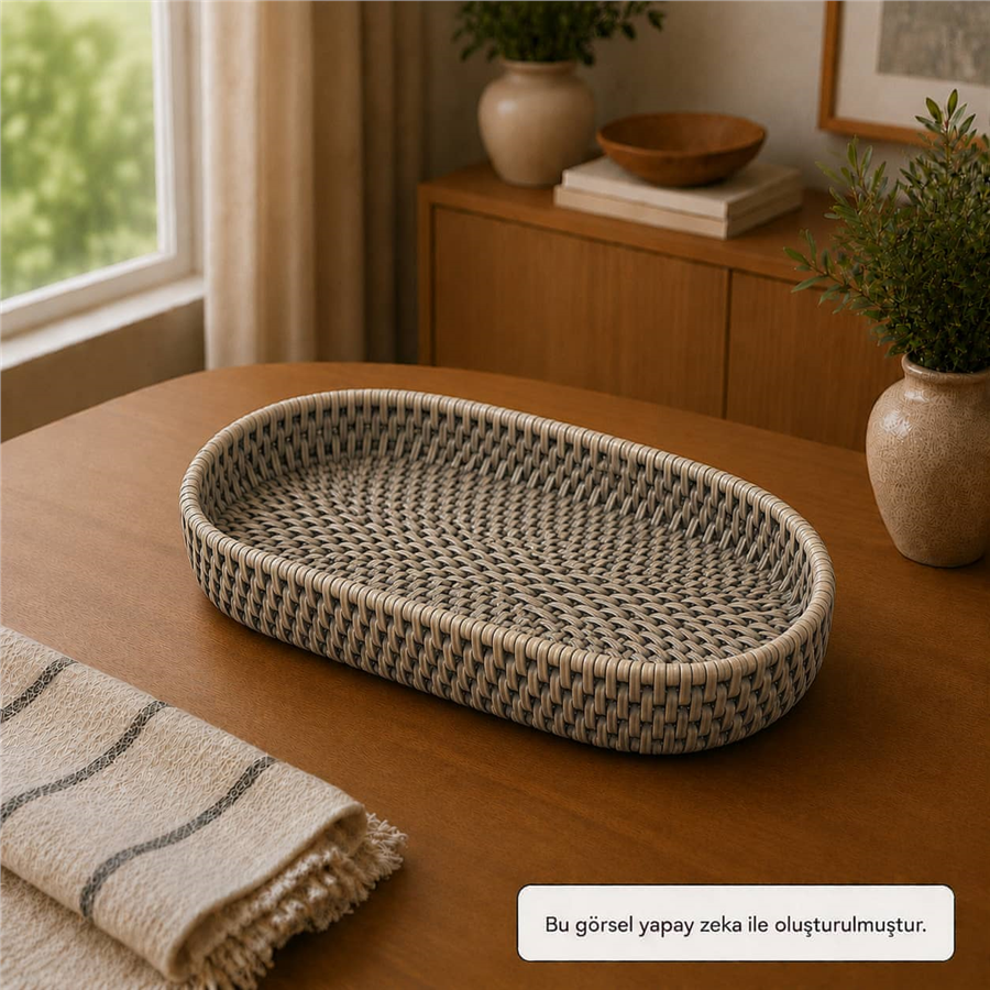 Hasır Biscuit Oval Tepsi Gri 29x14x4 cm