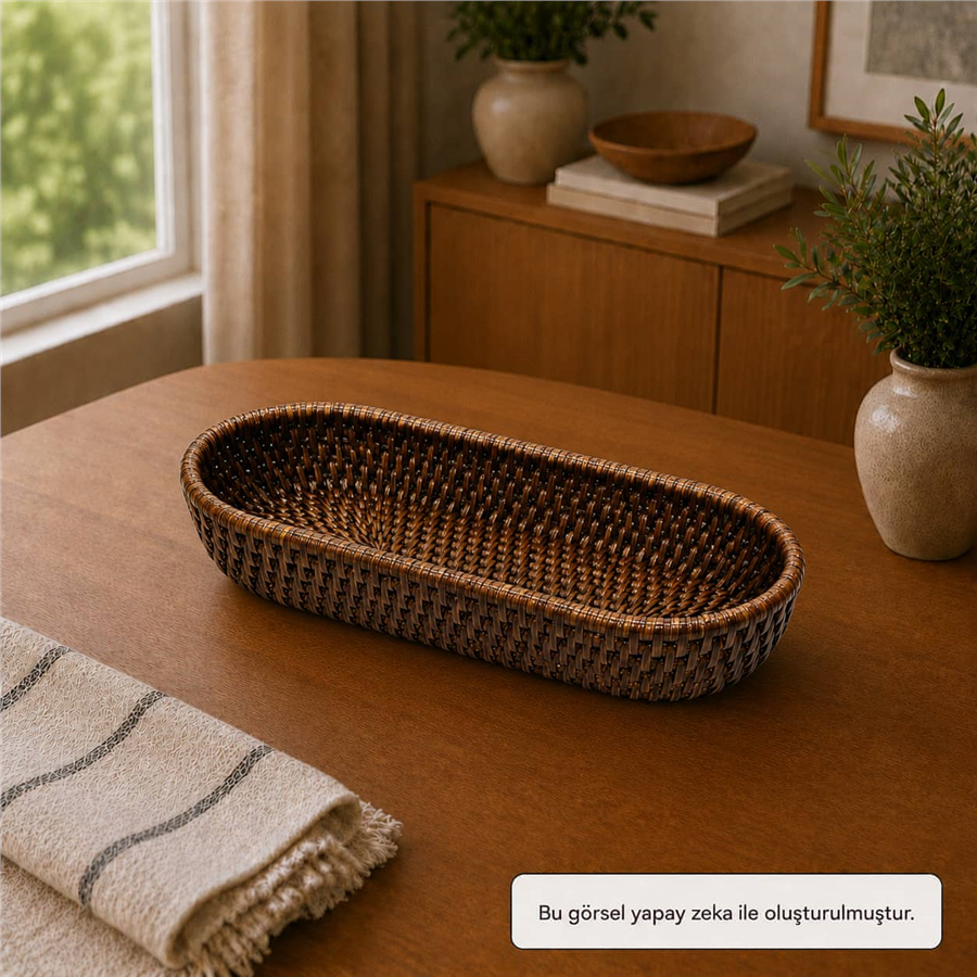 Hasır Biscuit Oval Tepsi Kahverengi 29x14x4 cm