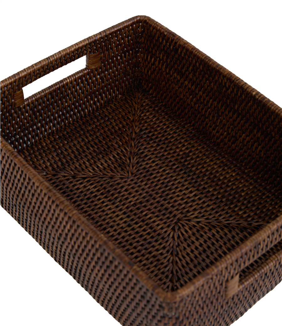 Hasır Kulplu Dikdörtgen Sepet Kahverengi 33x25x12 cm