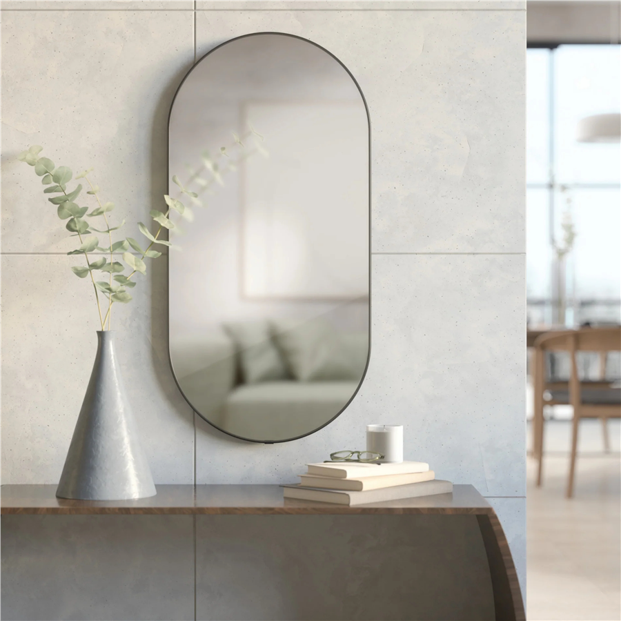 Hubba Metalik Titanyum Çerçeveli Oval Duvar Aynası 91 cm