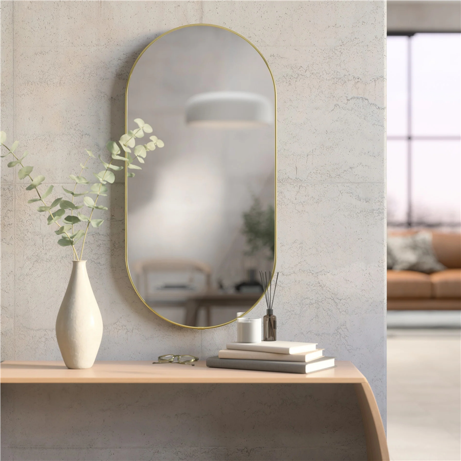 Hubba Pirinç Çerçeveli Oval Duvar Aynası 91 cm