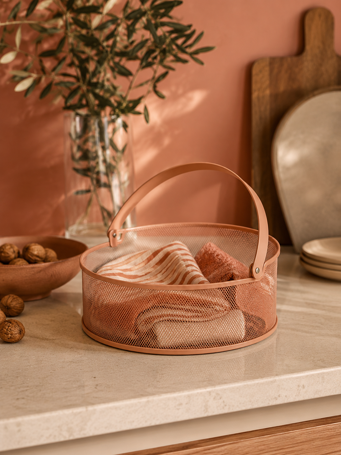 İskandinav Stil Metal Saklama Sepeti - Terracotta