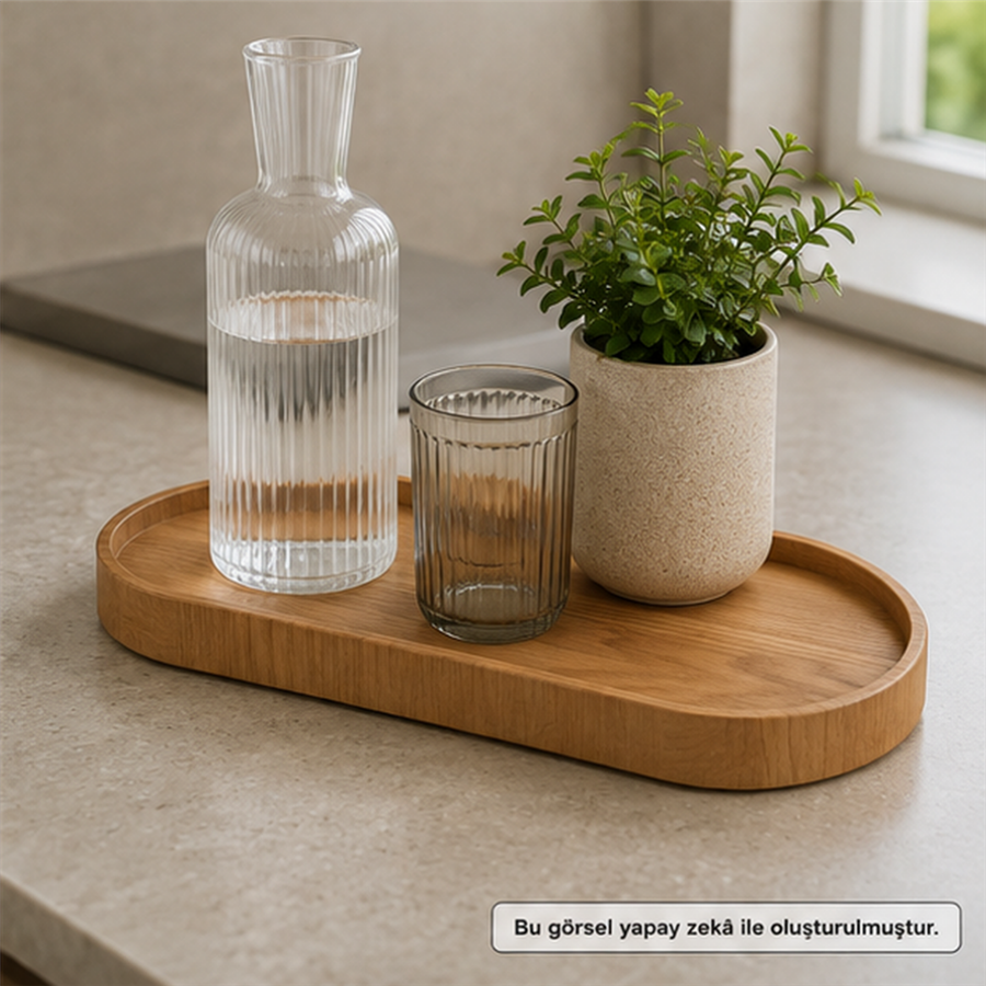 İskandinav Stil Oval Ahşap Servis Tepsisi - Large - 40 x 20 cm