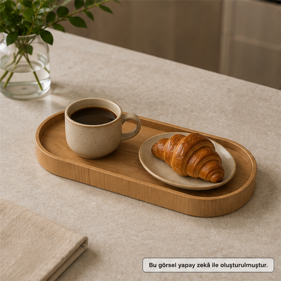 İskandinav Stil Oval Ahşap Servis Tepsisi - Large - 40 x 20 cm