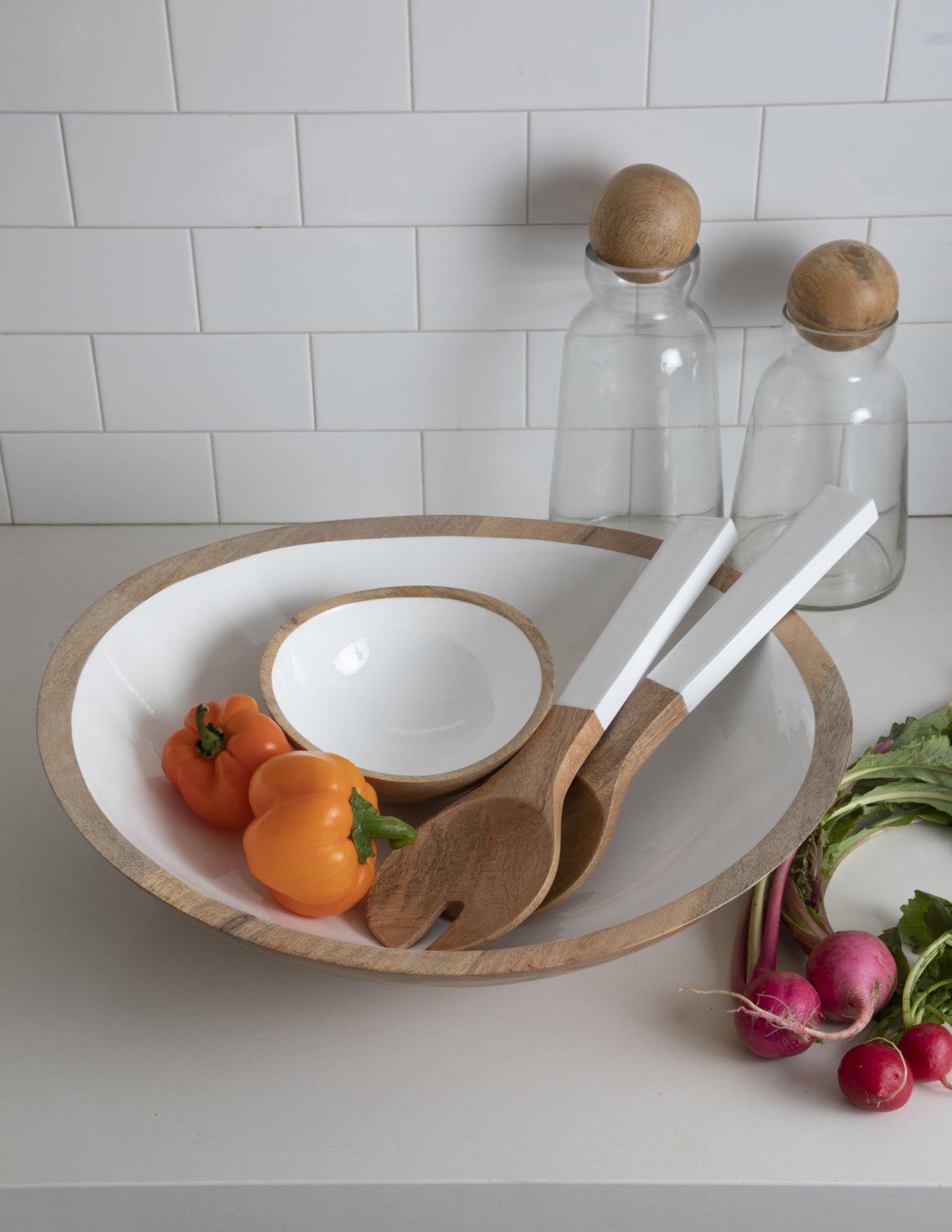 Mango Ahşap & Beyaz Kase Çap 15 Cm
