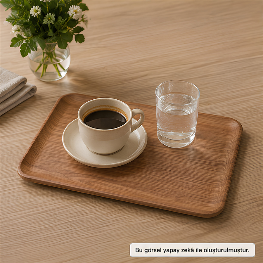 Minimalist Ahşap Sunum ve Dekorasyon Tepsisi - Medium - 33 x 23 cm