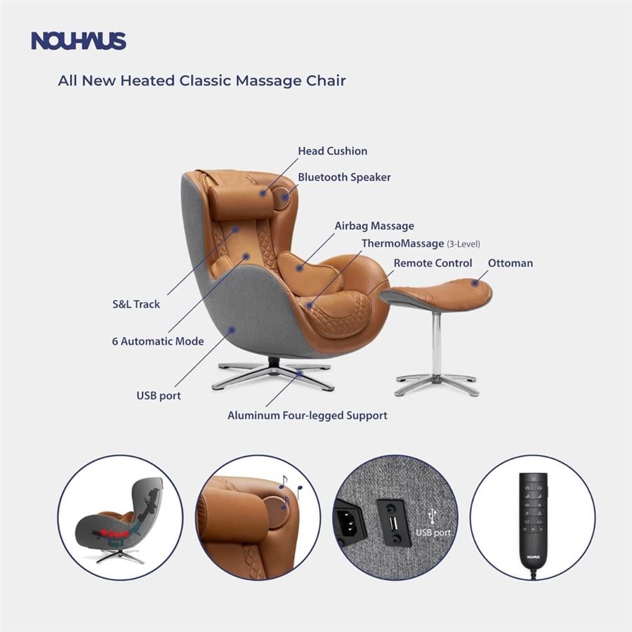 Nouhaus Klasik Osmanlı Deri Masaj Koltuğu Dark Caramel ( Bt Music-2 Yönlü Hoparlör )