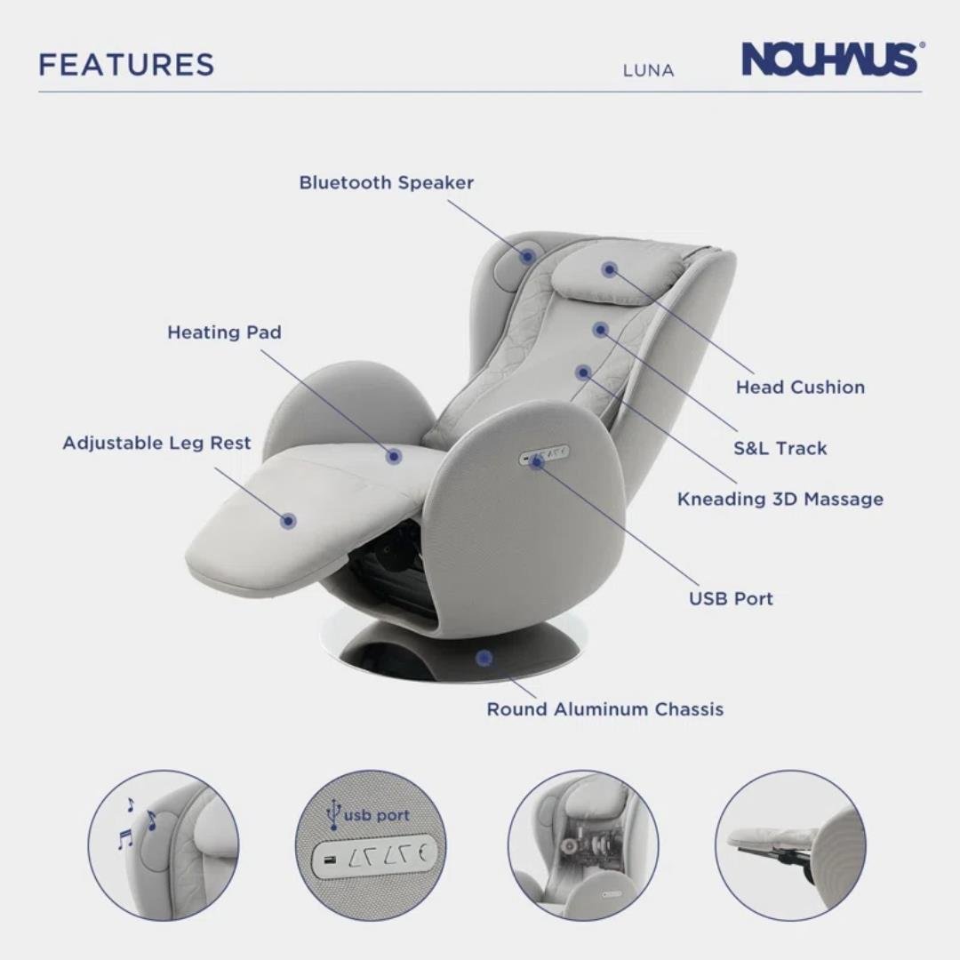 Nouhaus Luna Masaj Koltuğu Elder White ( Bt Music-2 Yönlü Hoparlör )
