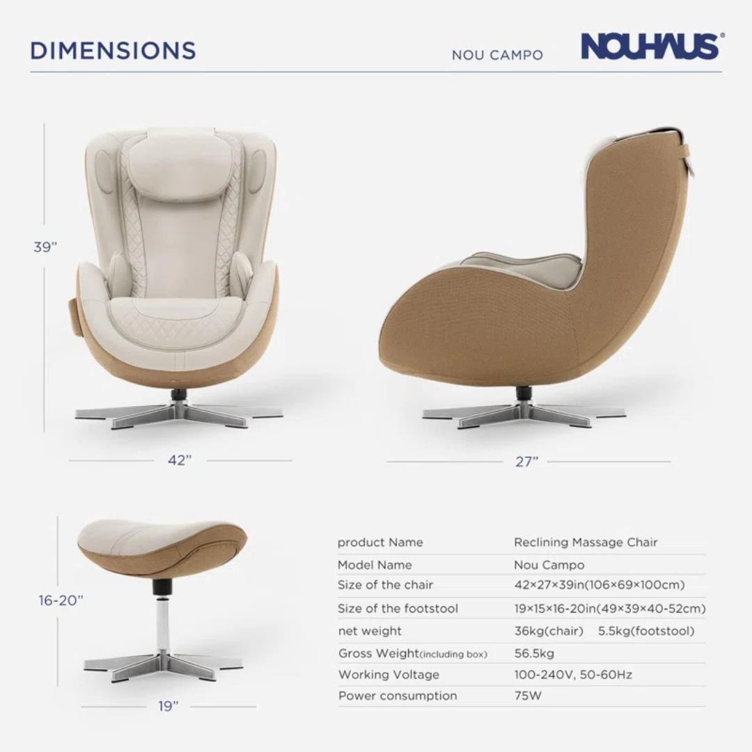 Nouhaus Nou Campo Masaj Koltuğu Bukle Kumaş Beyaz ( Bt Music-2 Yönlü Hoparlör )