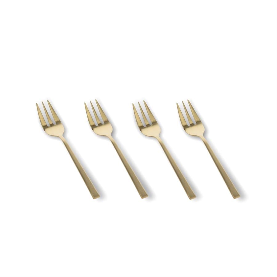 Pasta Çatalı 4 Adet Paslanmaz Çelik Pirinç Rengi