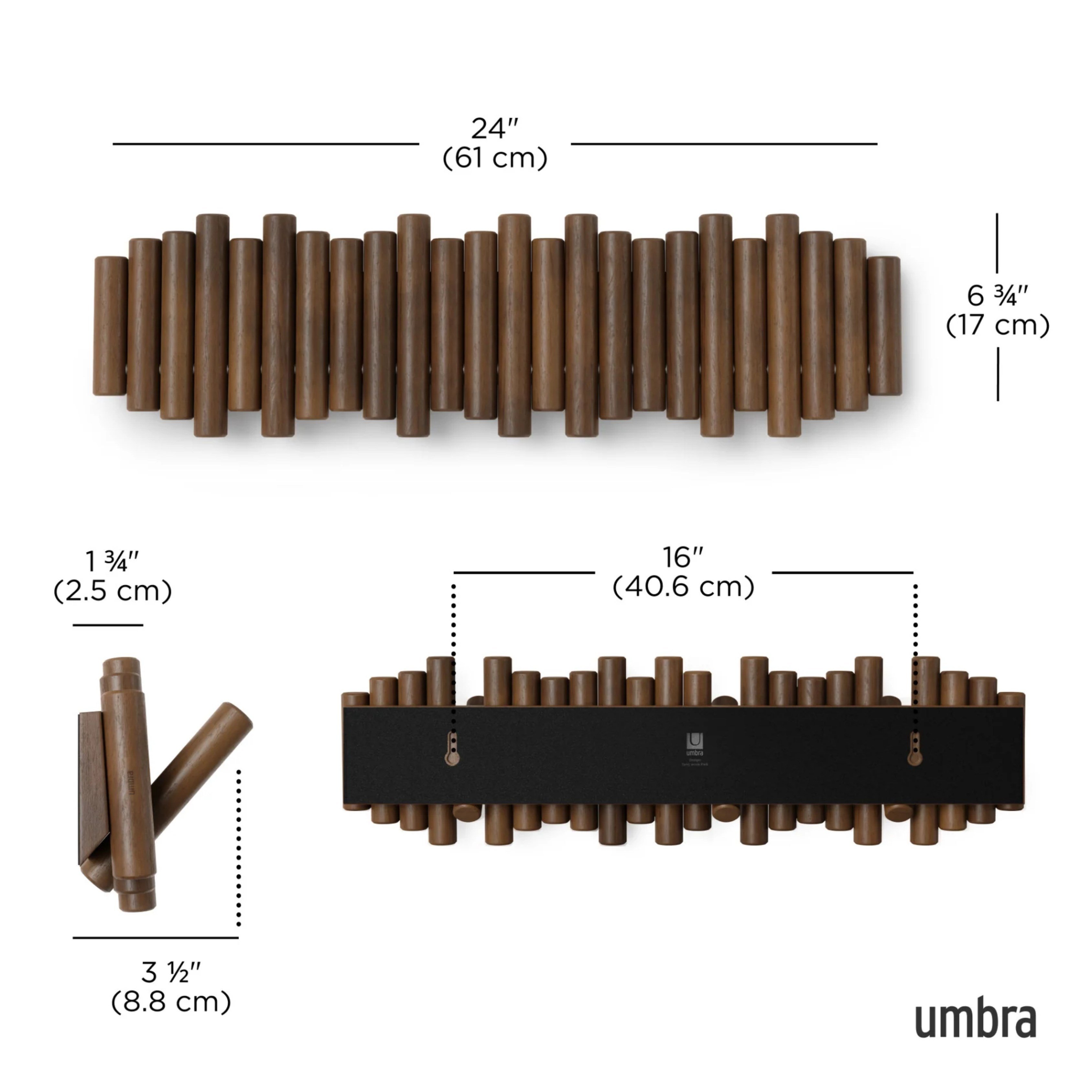Picket Duvara Monte 8'Li Askılık Eskitilmiş Ceviz 38x17x4 cm