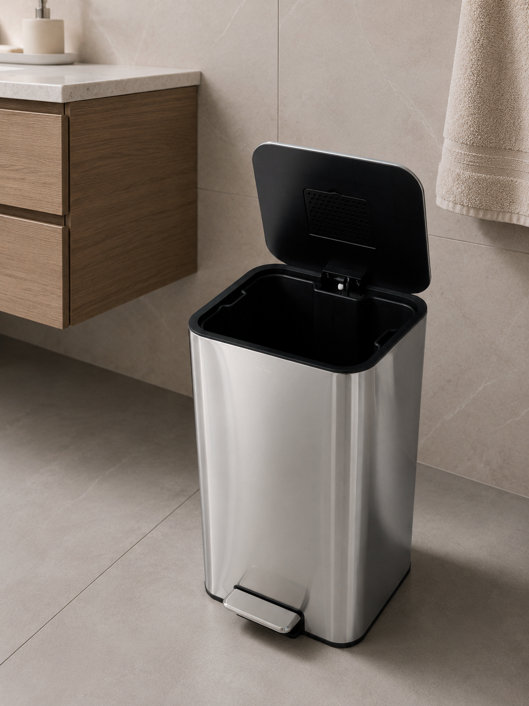 Square Mat Paslanmaz Çelik Pedallı Çöp Kovası 30 L