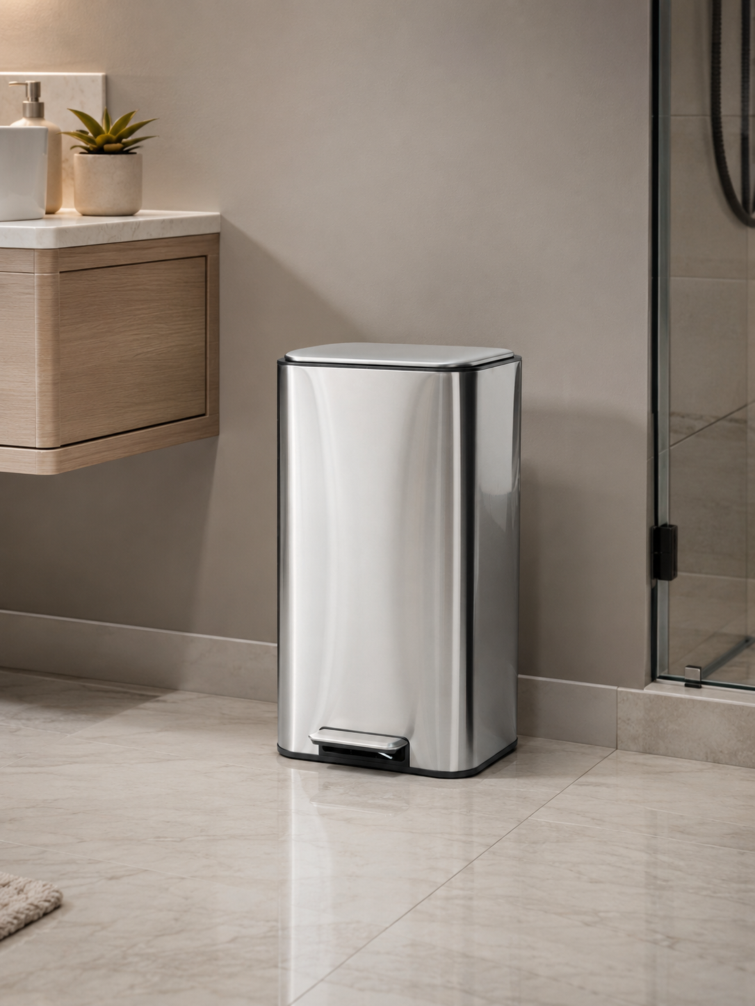 Square Mat Paslanmaz Çelik Pedallı Çöp Kovası 30 L