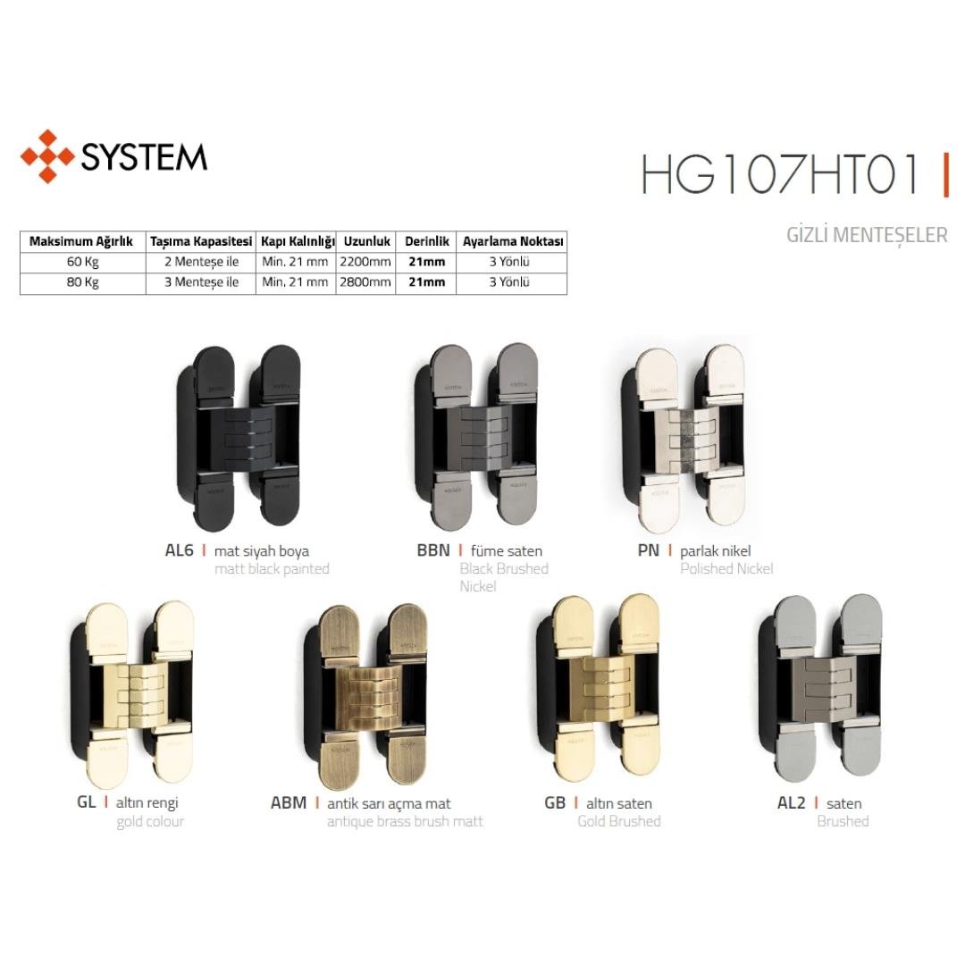 System Gizli Menteşe 130X30 mm Füme Saten Renk