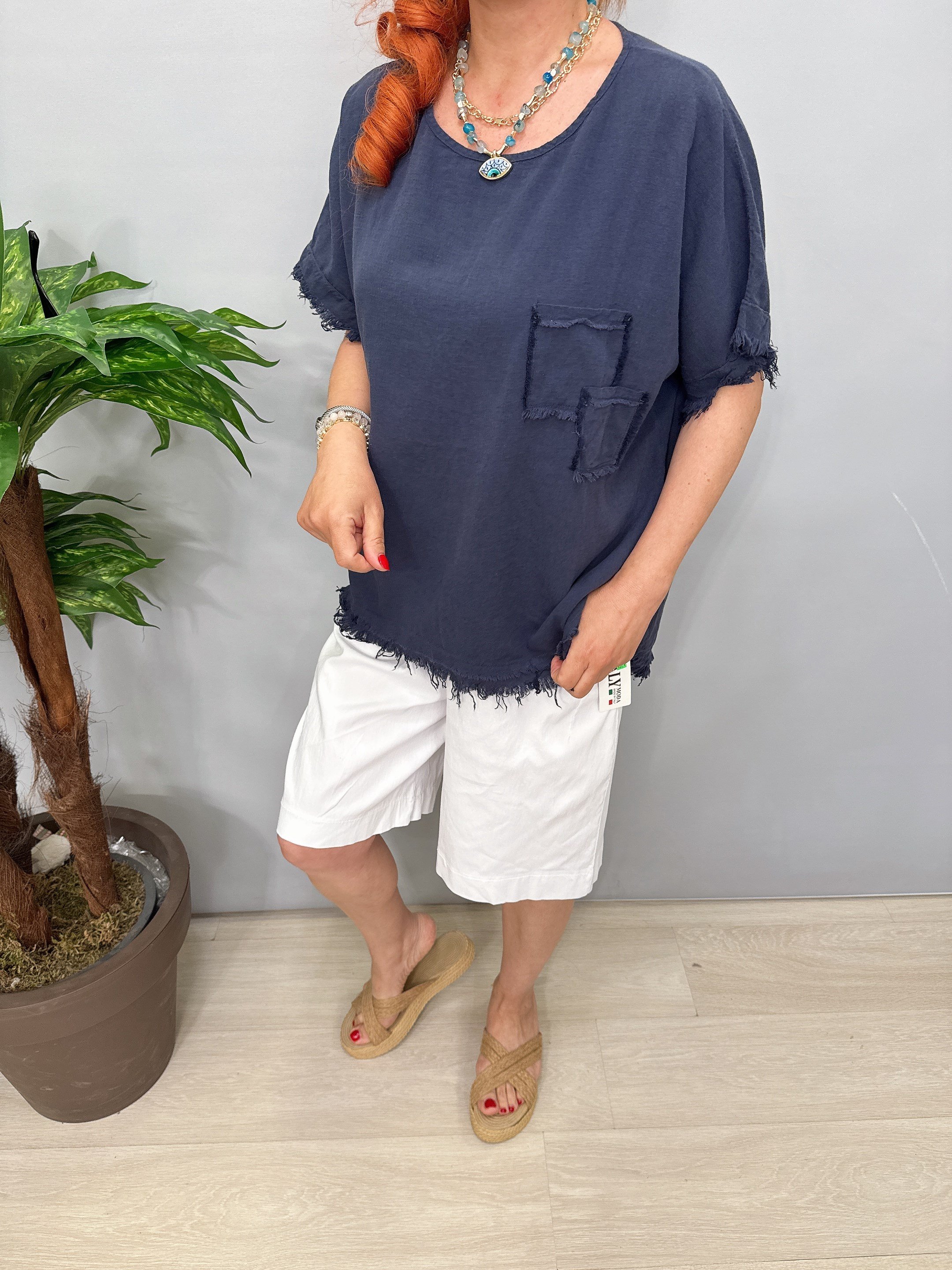  2205 LARA Pamuklu Bluz Lacivert