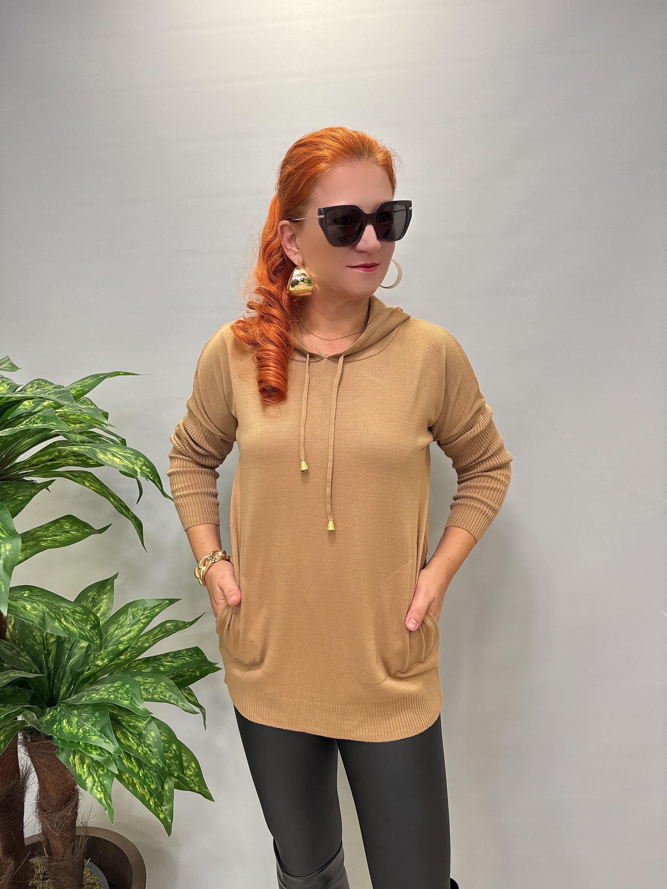 0711 Kapşonlu Triko Camel