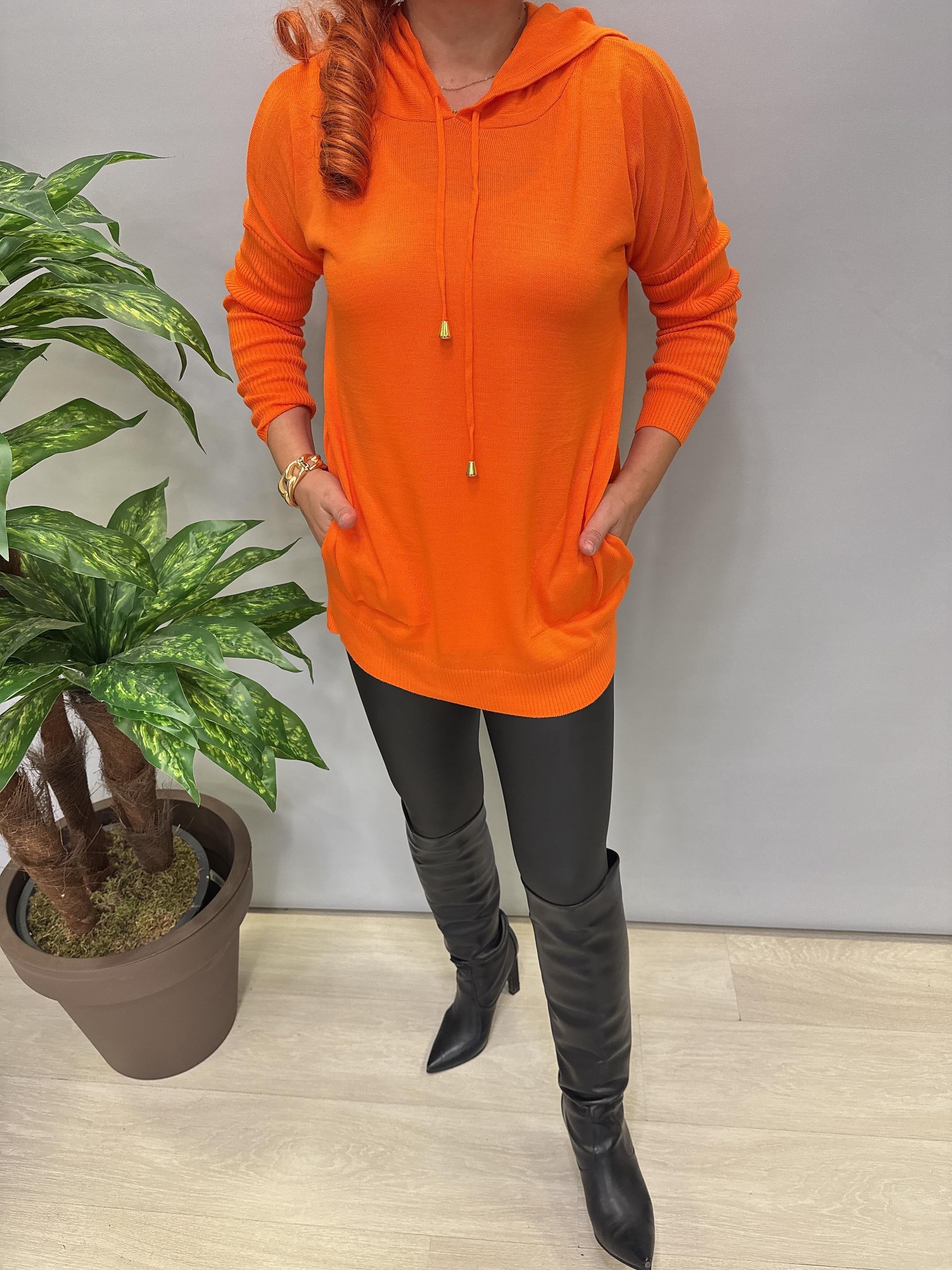 0711 Kapşonlu Triko Turuncu 