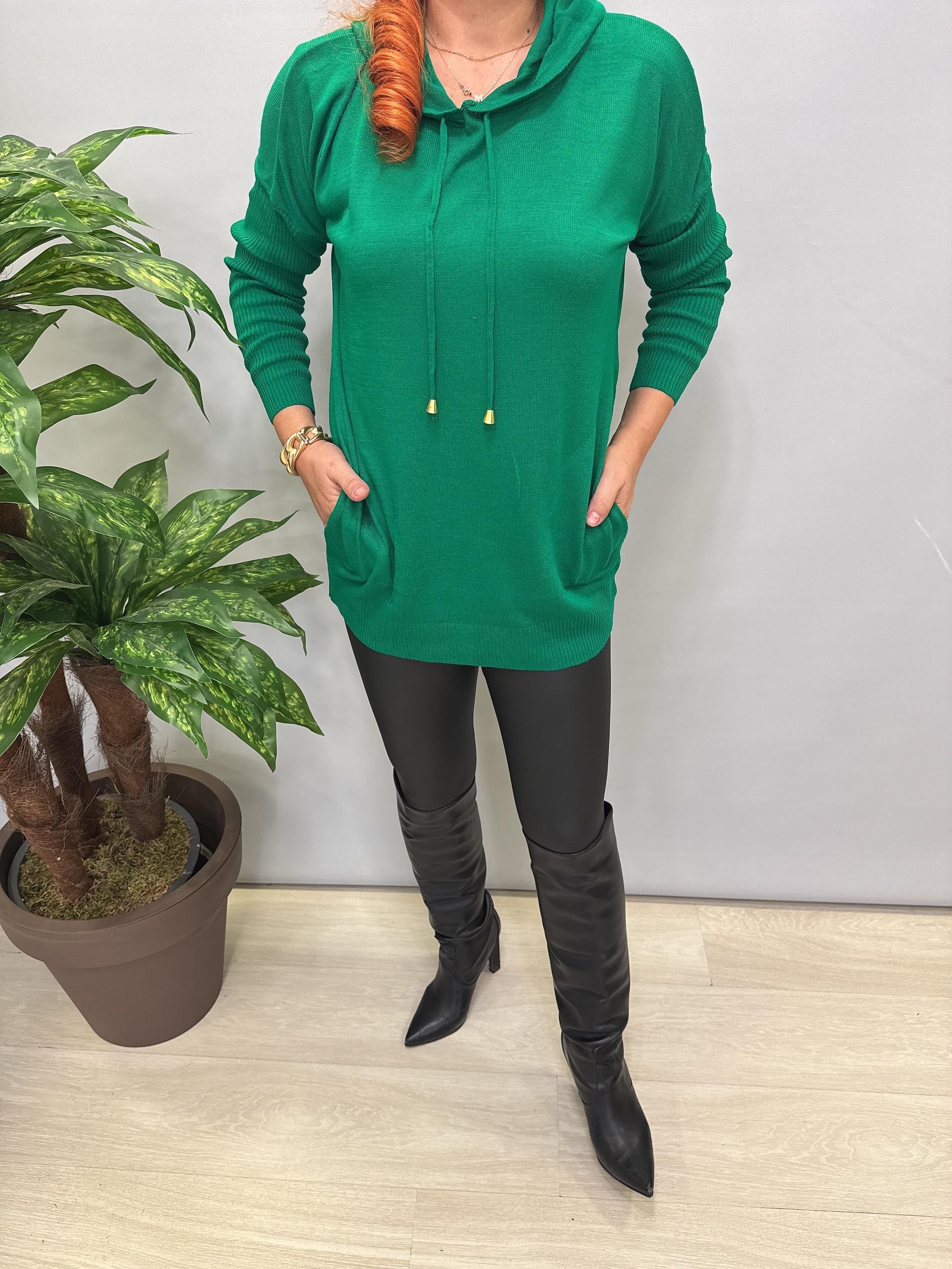 0711 Kapşonlu Triko Yeşil