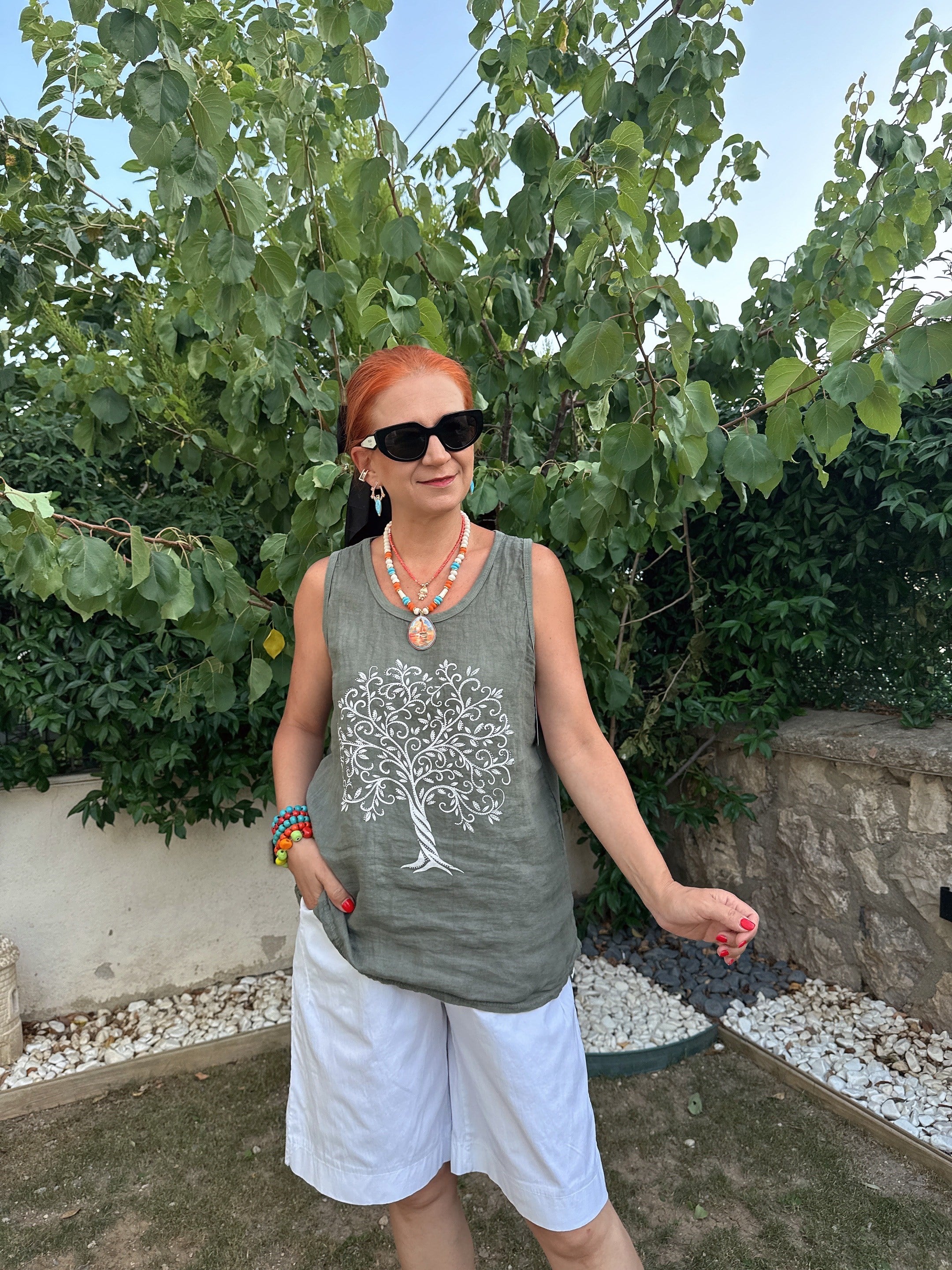 0723 Italyan Hayat Ağacı Bluz Haki