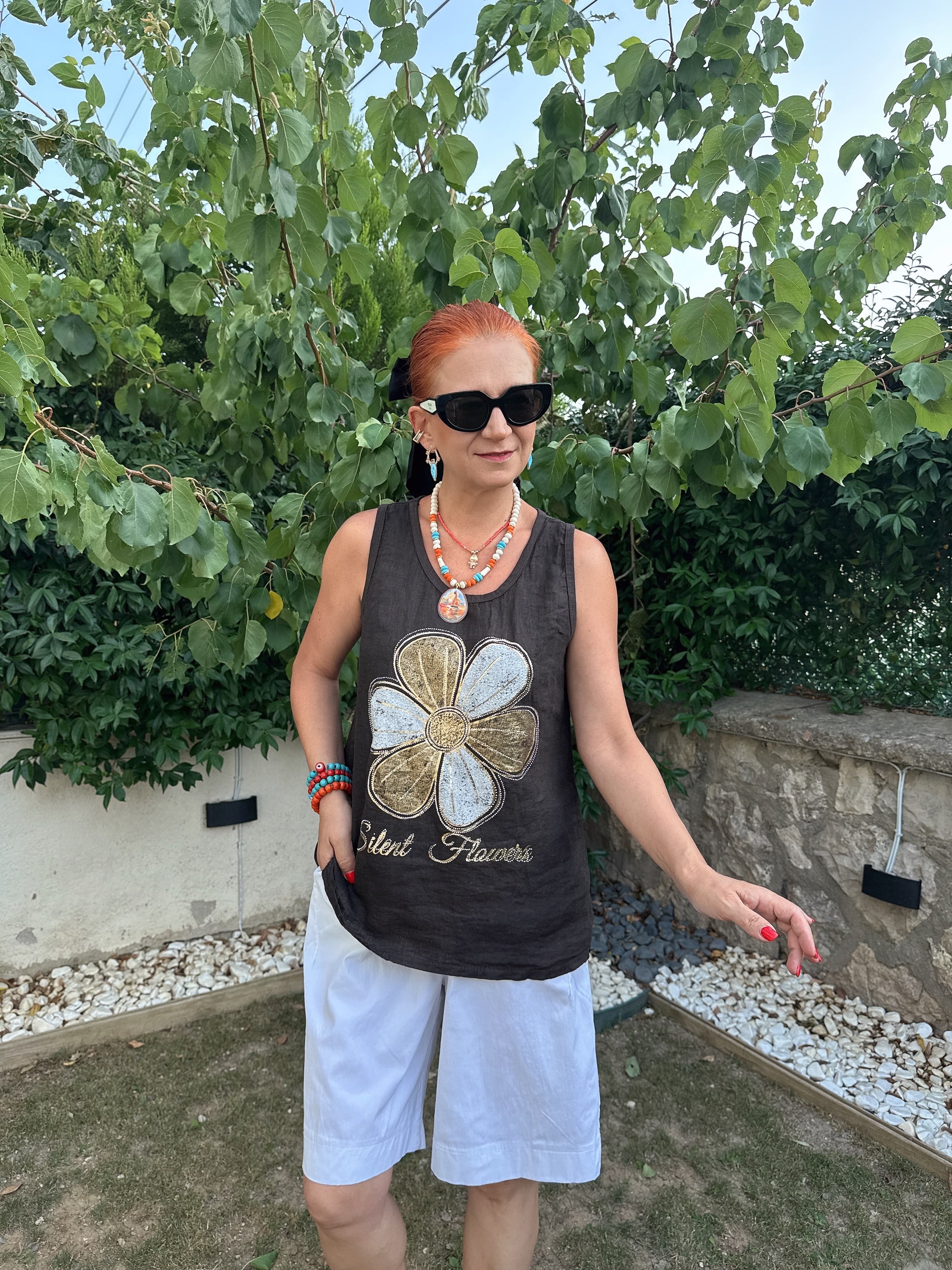 0723 Italyan Papatya Desen Bluz Kahve