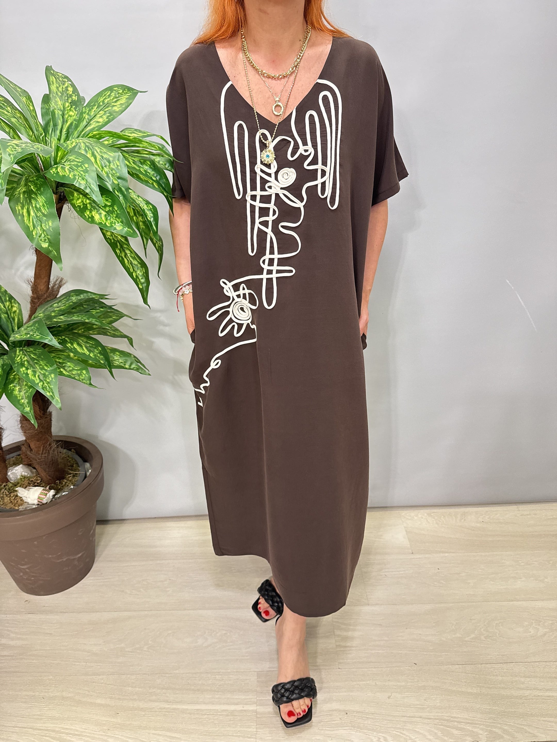 1405 Tencel Elbise Acı Kahve 