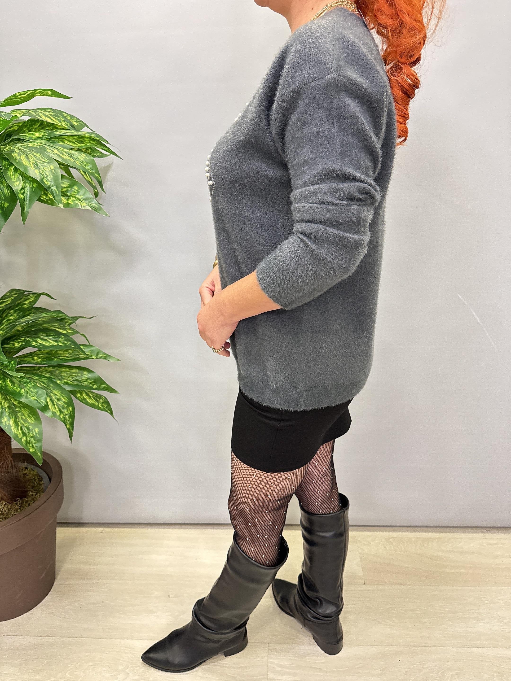 1775 Angora Triko Bluz Gri