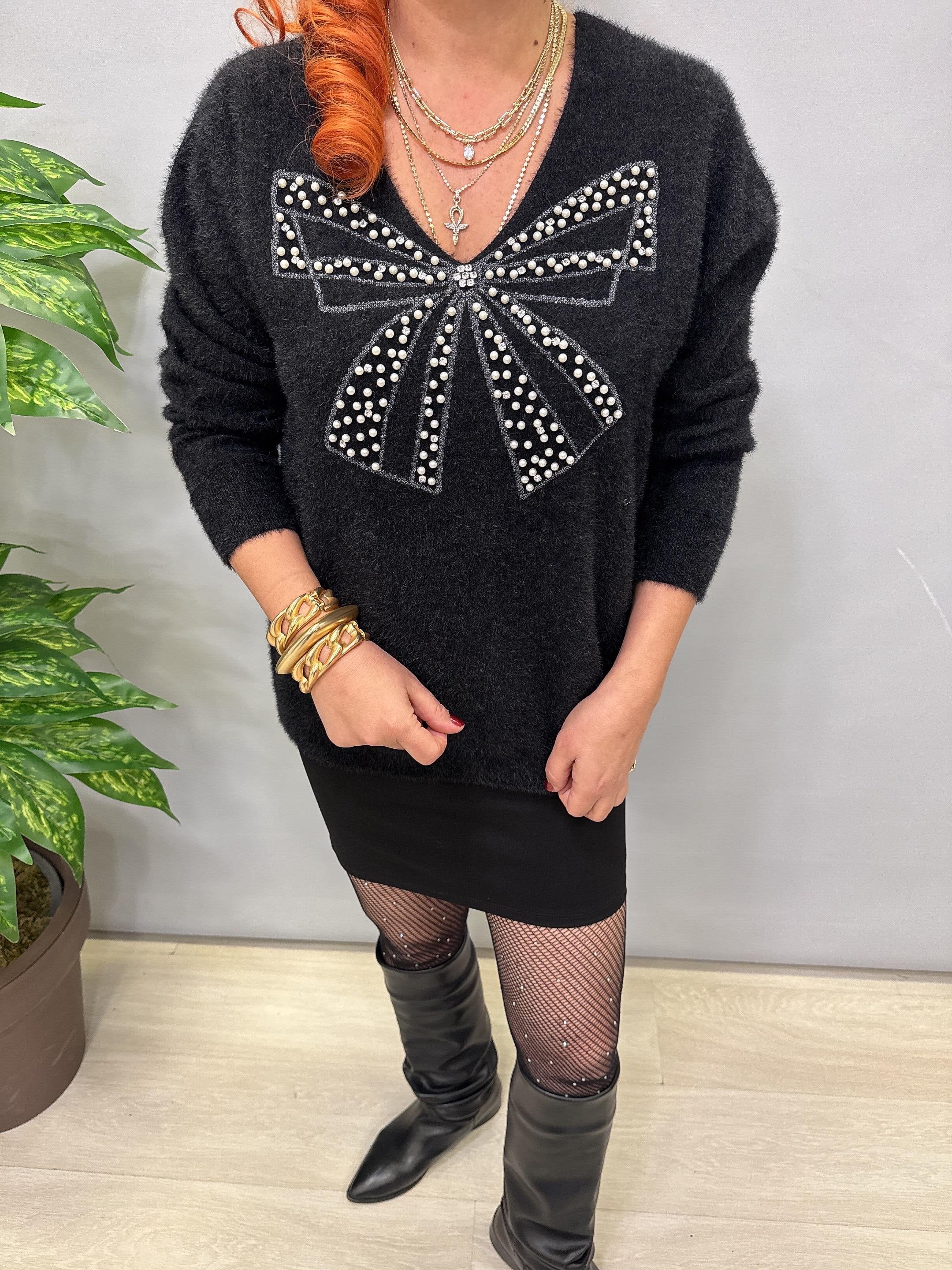 1775 Angora Triko Bluz Siyah