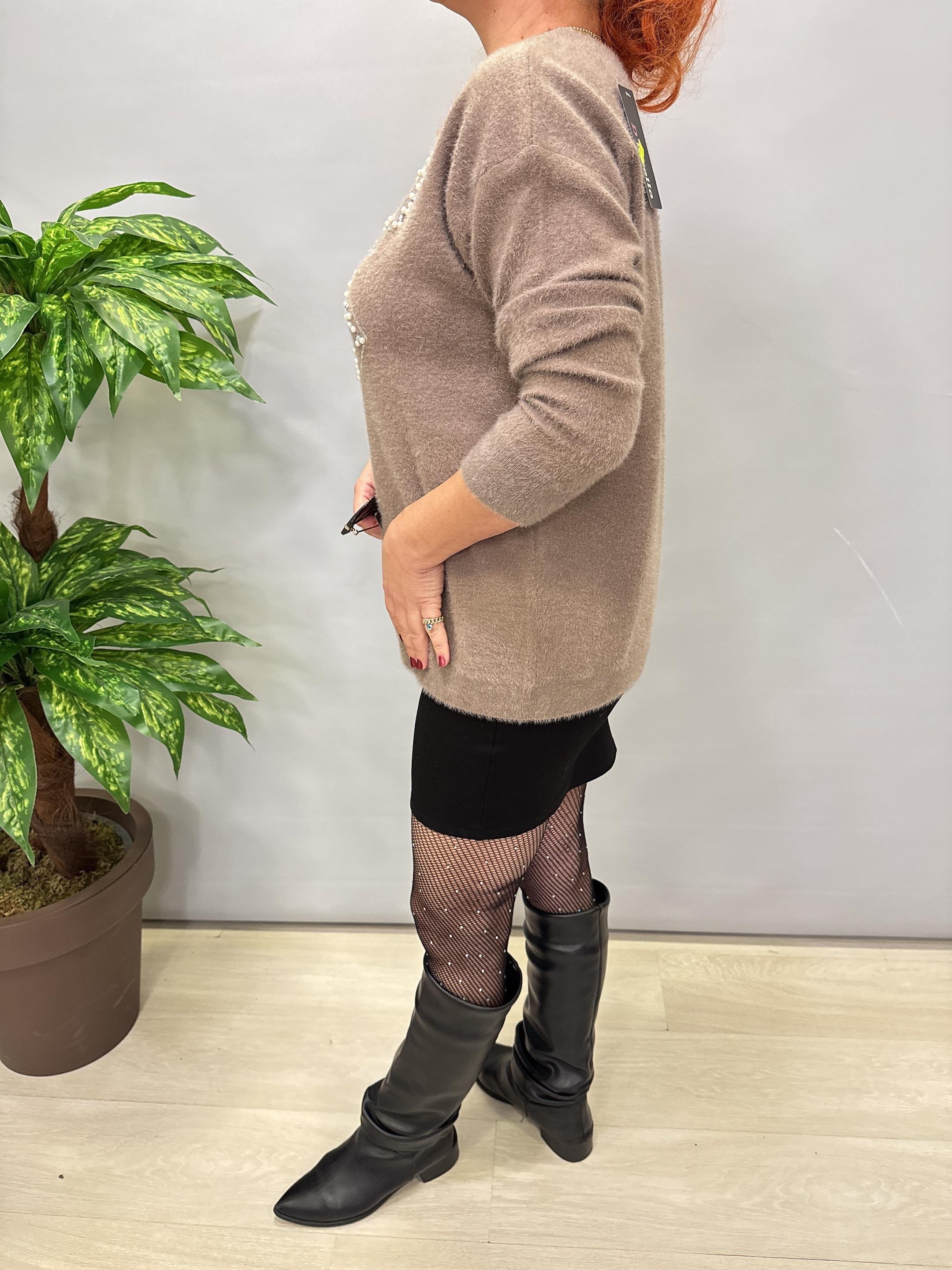 1775 Angora Triko Bluz Vizon