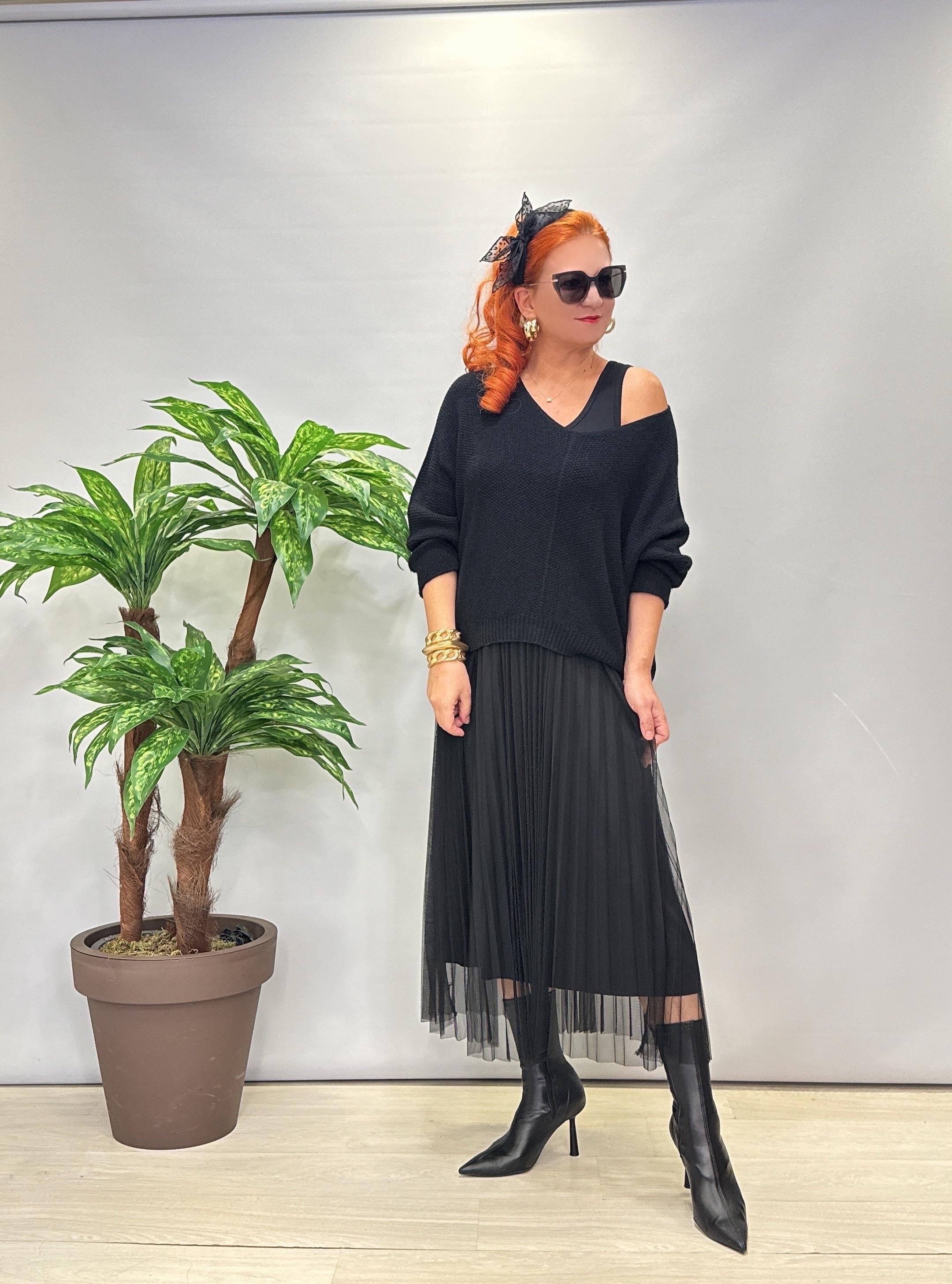 1785 Merserize Trikolu Elbise Sİyah