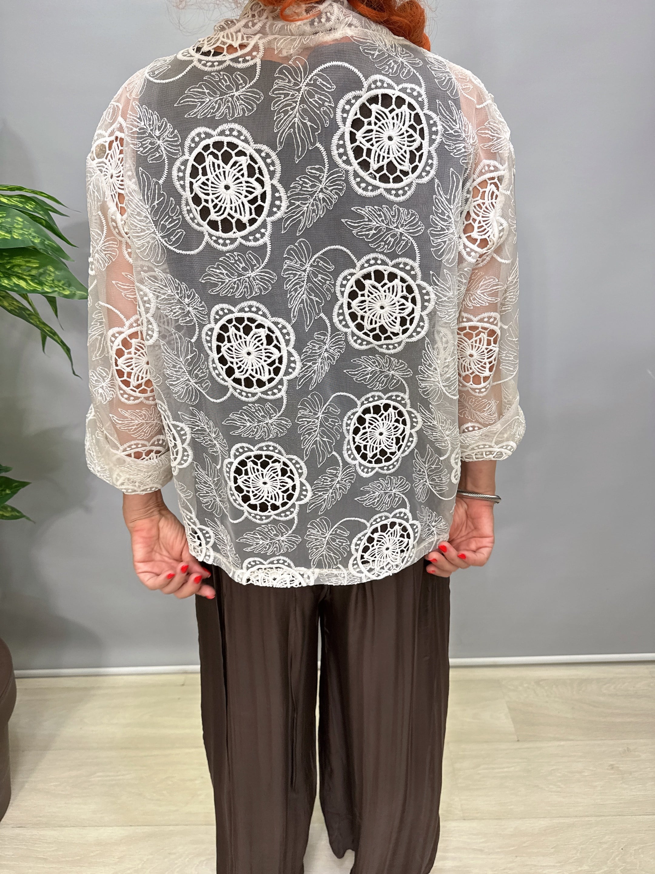 2045 Örme Detaylı Ceket Kırık Beyaz