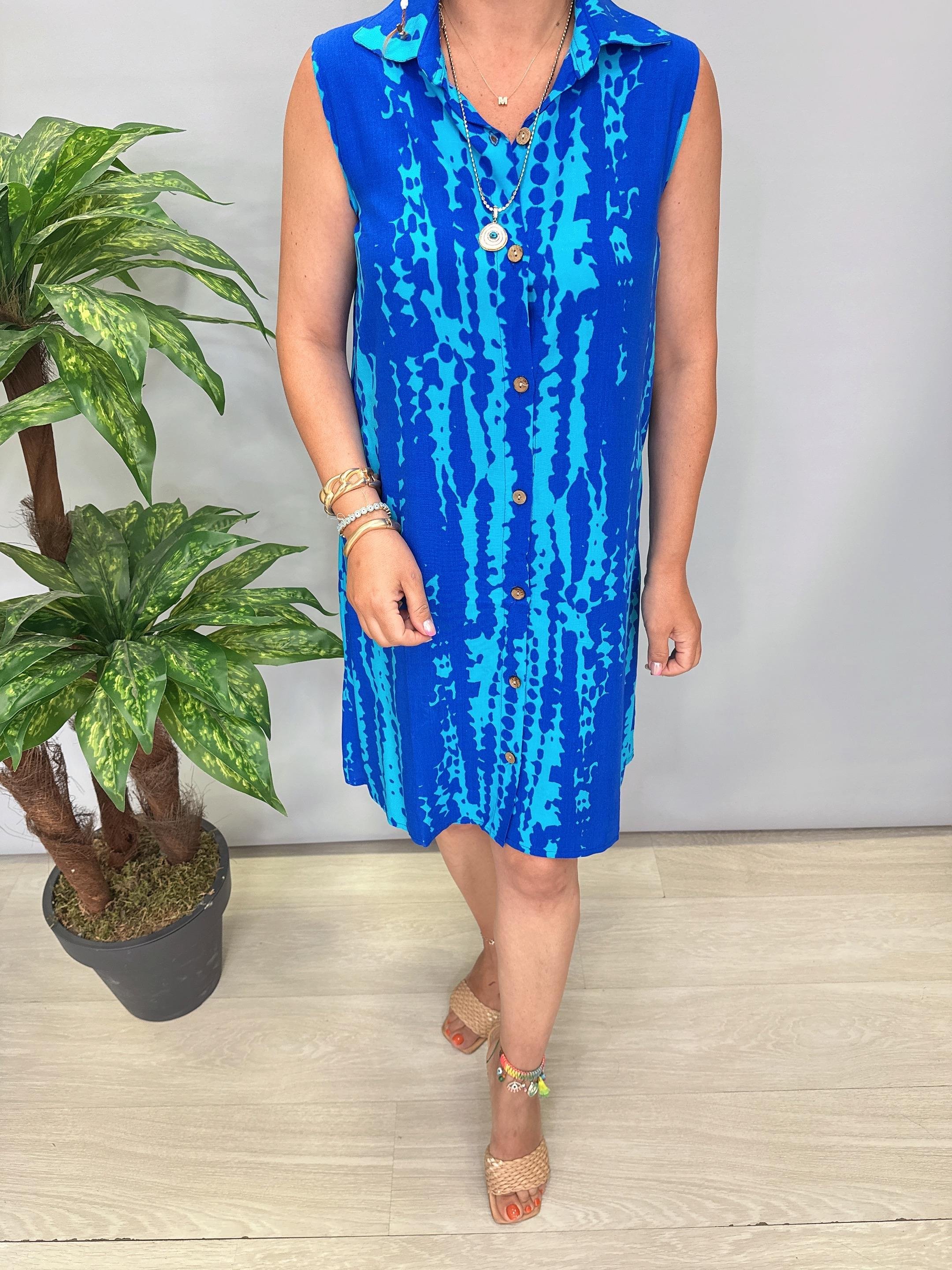 2058 Pamuklu Viskon Elbise Mavi