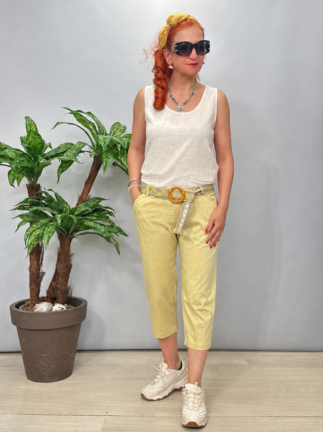 2106 Italyan Capri Pantolon Sarı kırçıllı