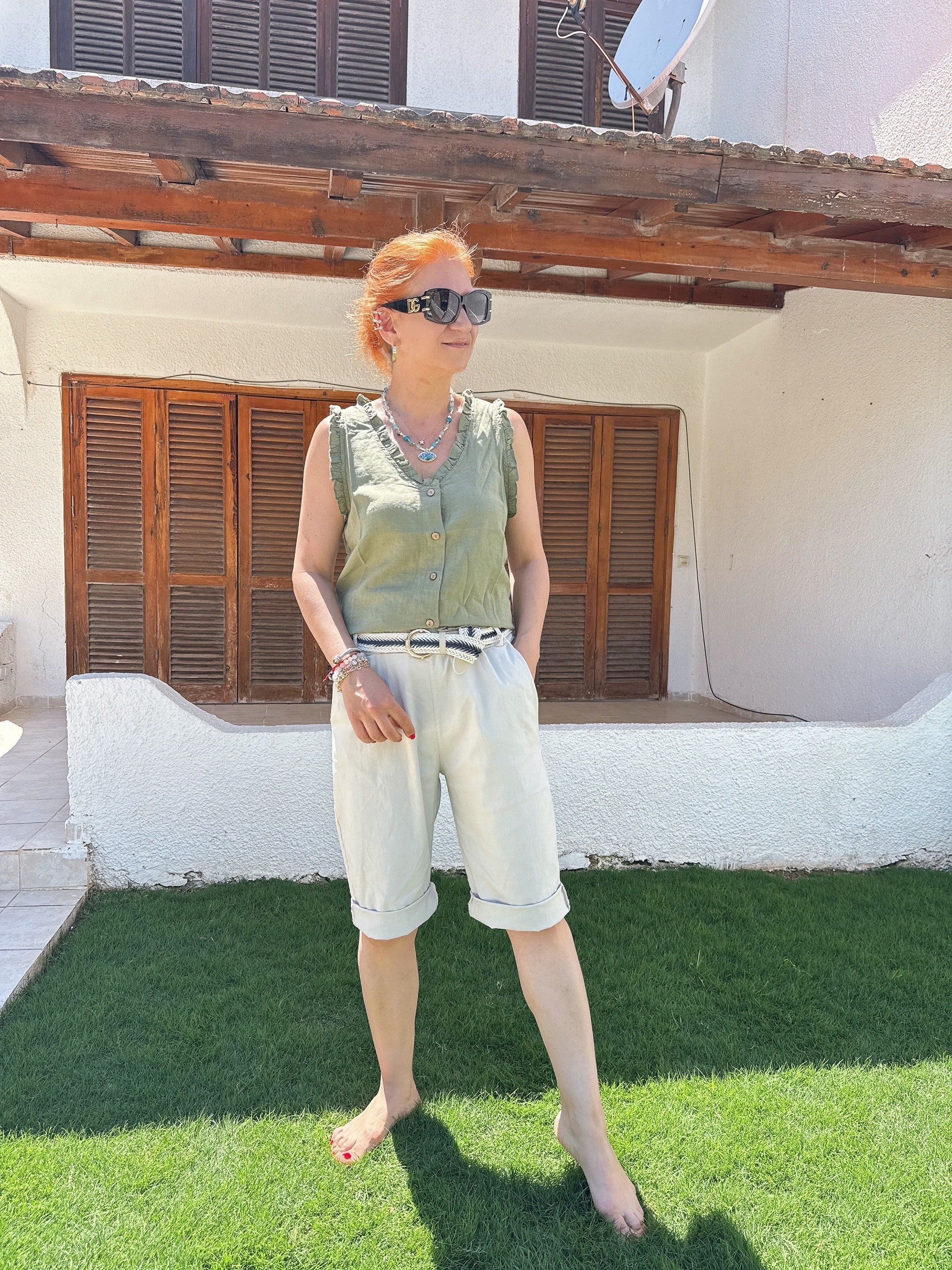 2106 Italyan Capri Pantolon Taş Renk