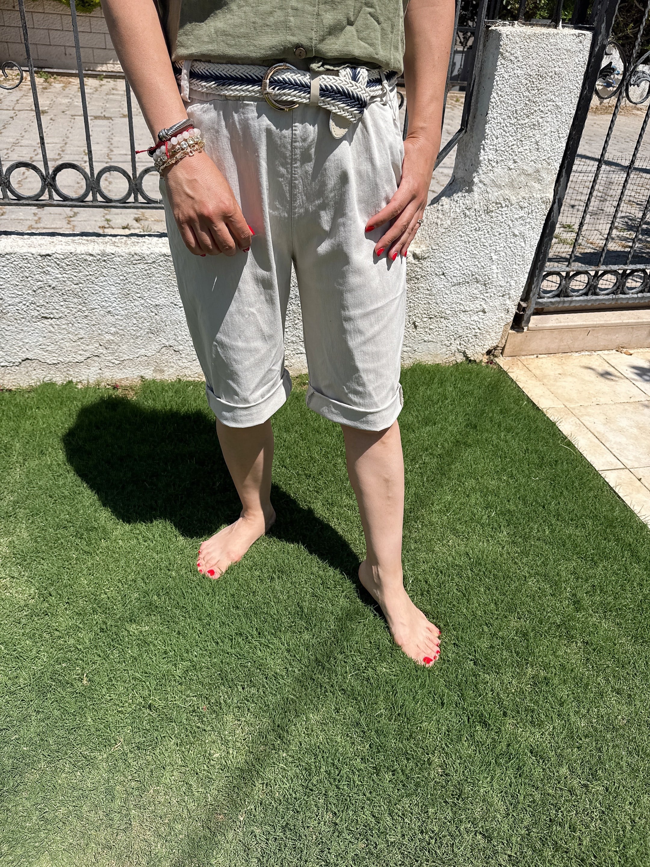 2106 Italyan Capri Pantolon Taş Renk