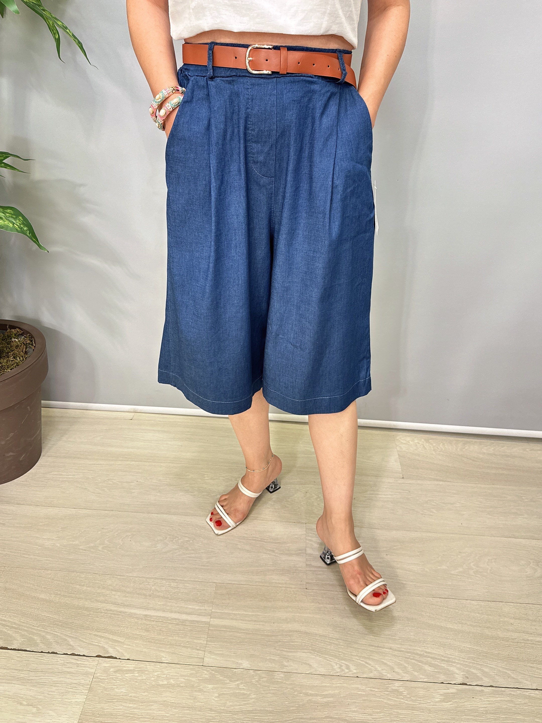 2106 Tencel ince kot 70 cm Italyan Şort Lacivert