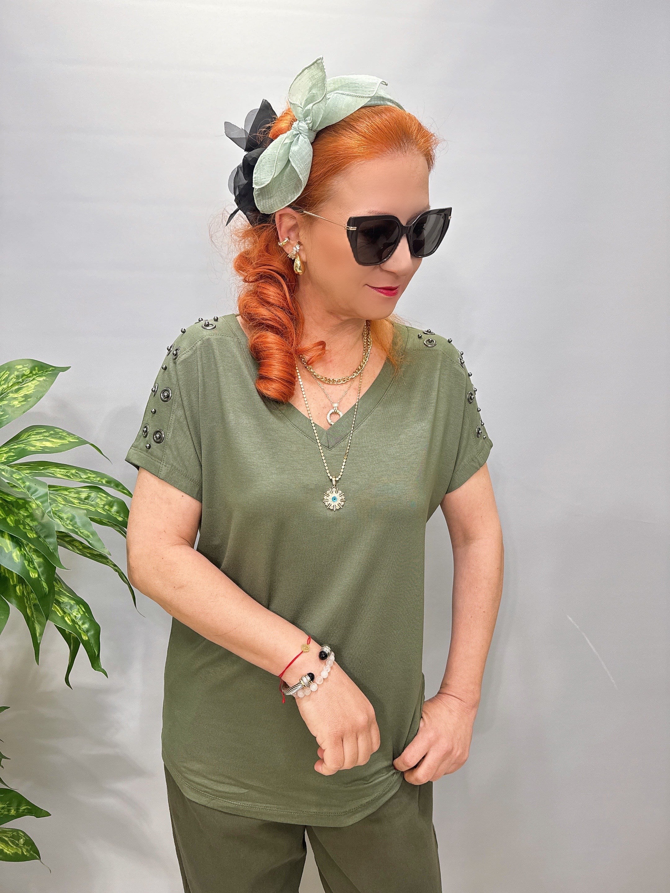 2115 Trok Detaylı Penye Bluz Haki