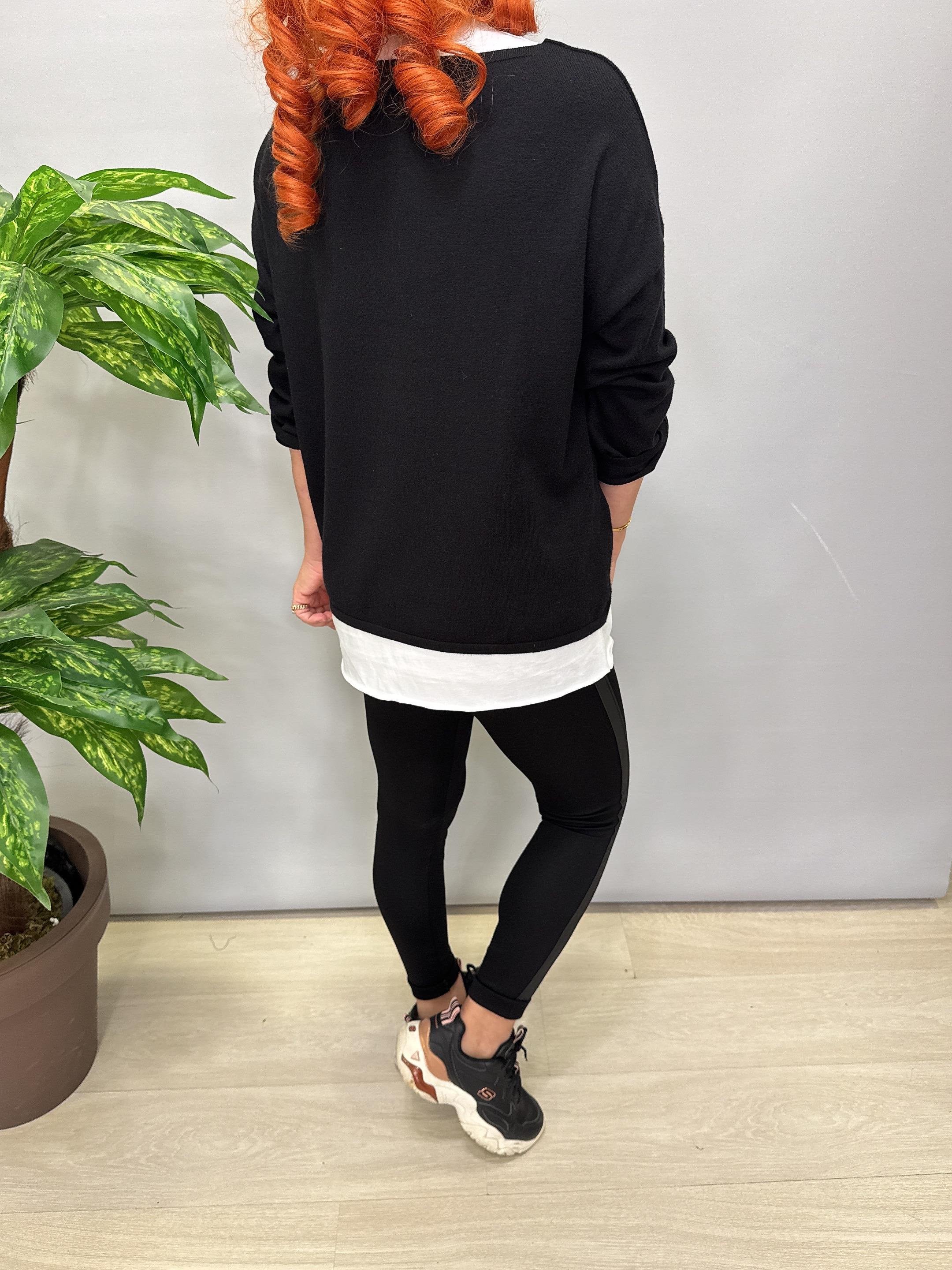 2121 Italyan Triko Bluz (KOLYE HEDİYELİ ) Siyah