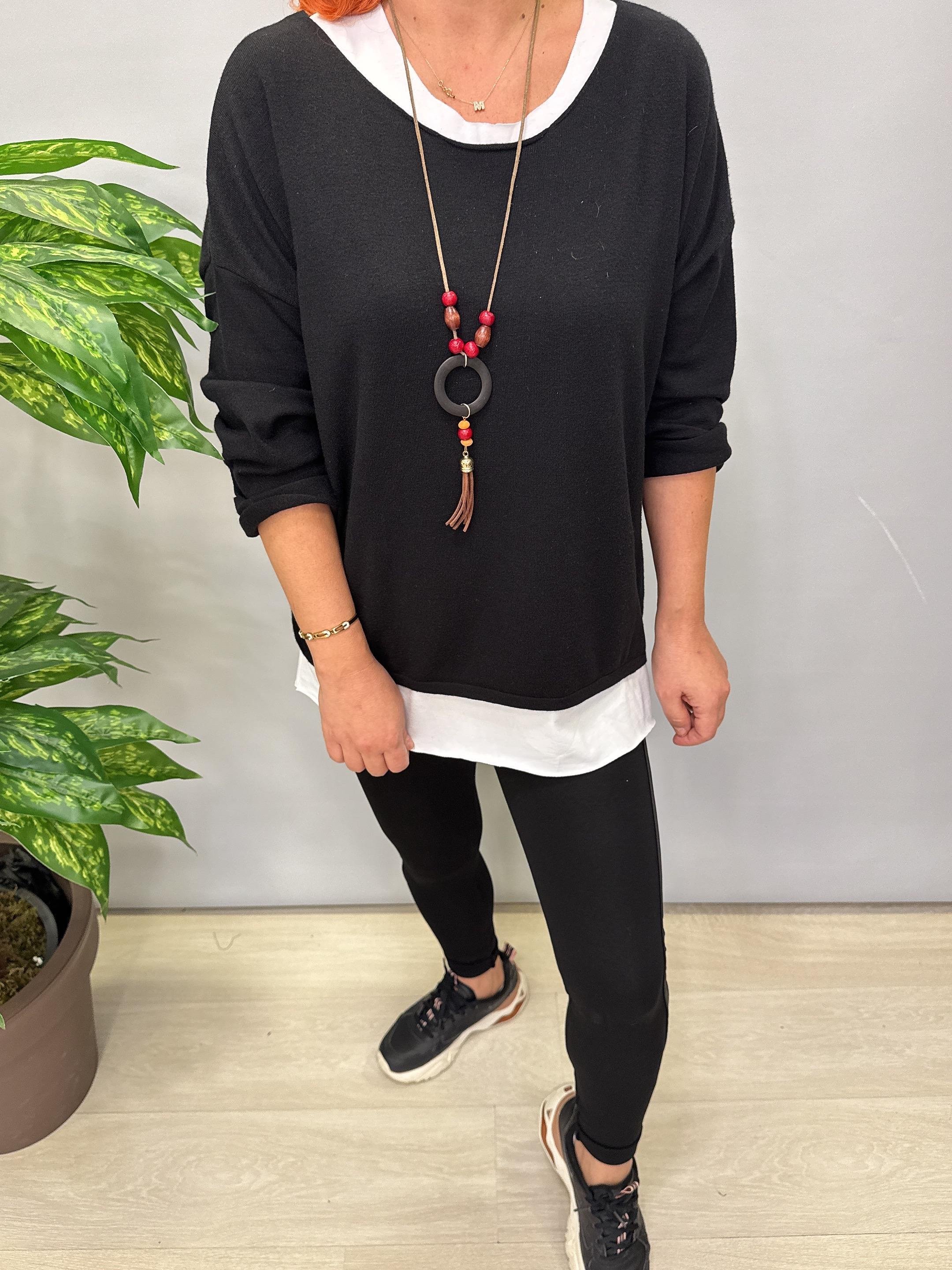 2121 Italyan Triko Bluz (KOLYE HEDİYELİ ) Siyah