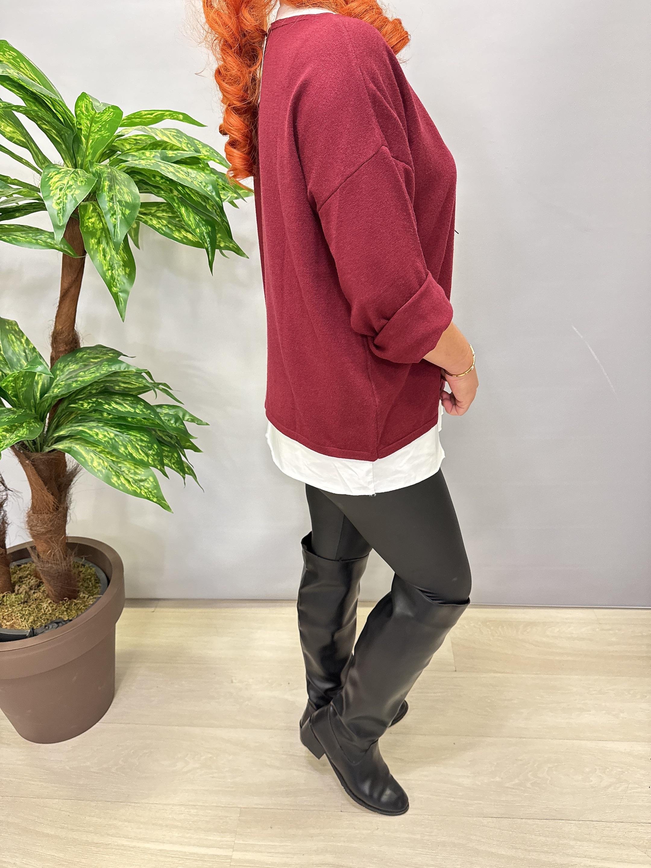 2121 Italyan Triko Bluz (KOLYE HEDİYELİ ) Bordo