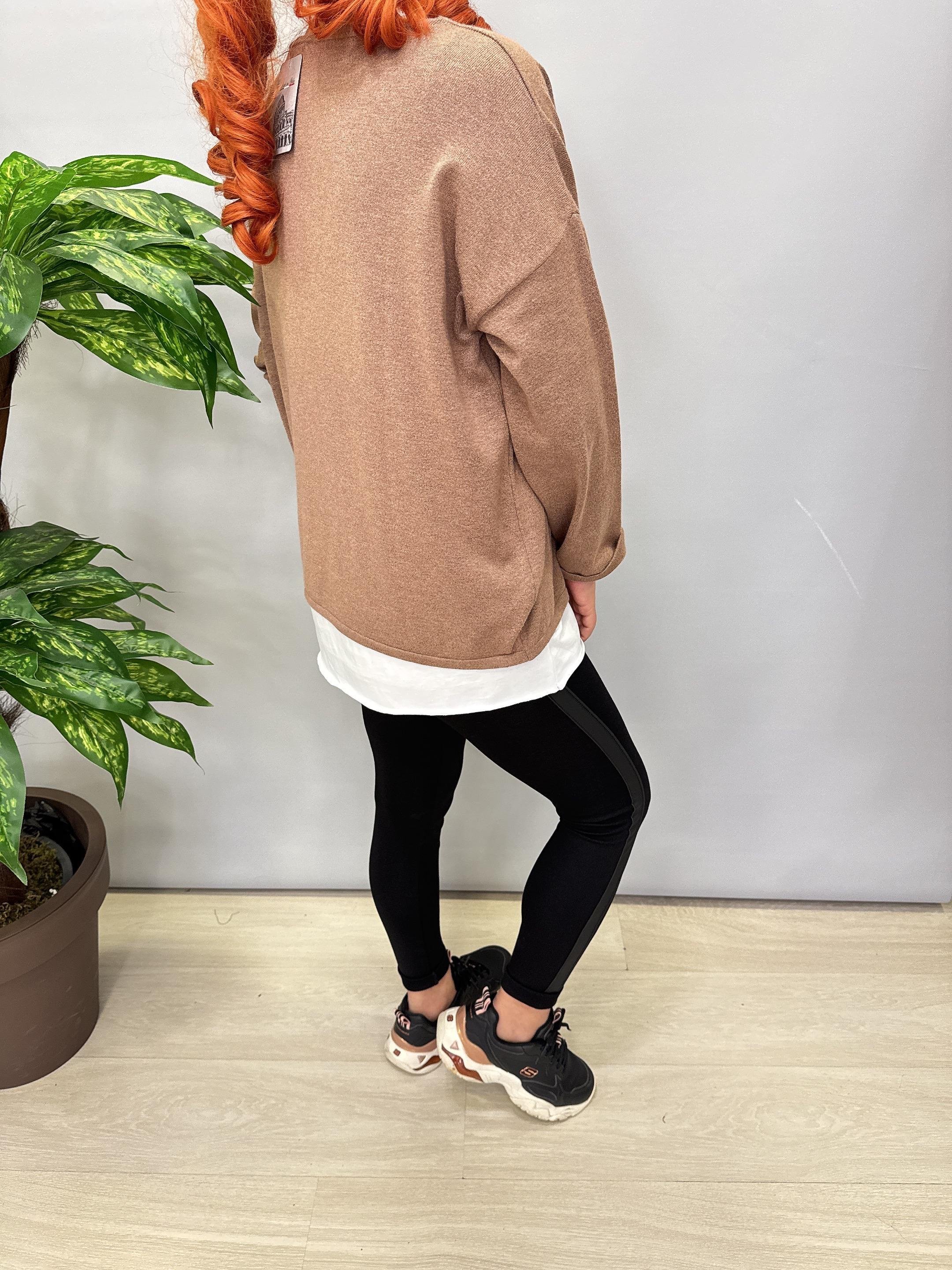 2121 Italyan Triko Bluz (KOLYE HEDİYELİ ) Vizon